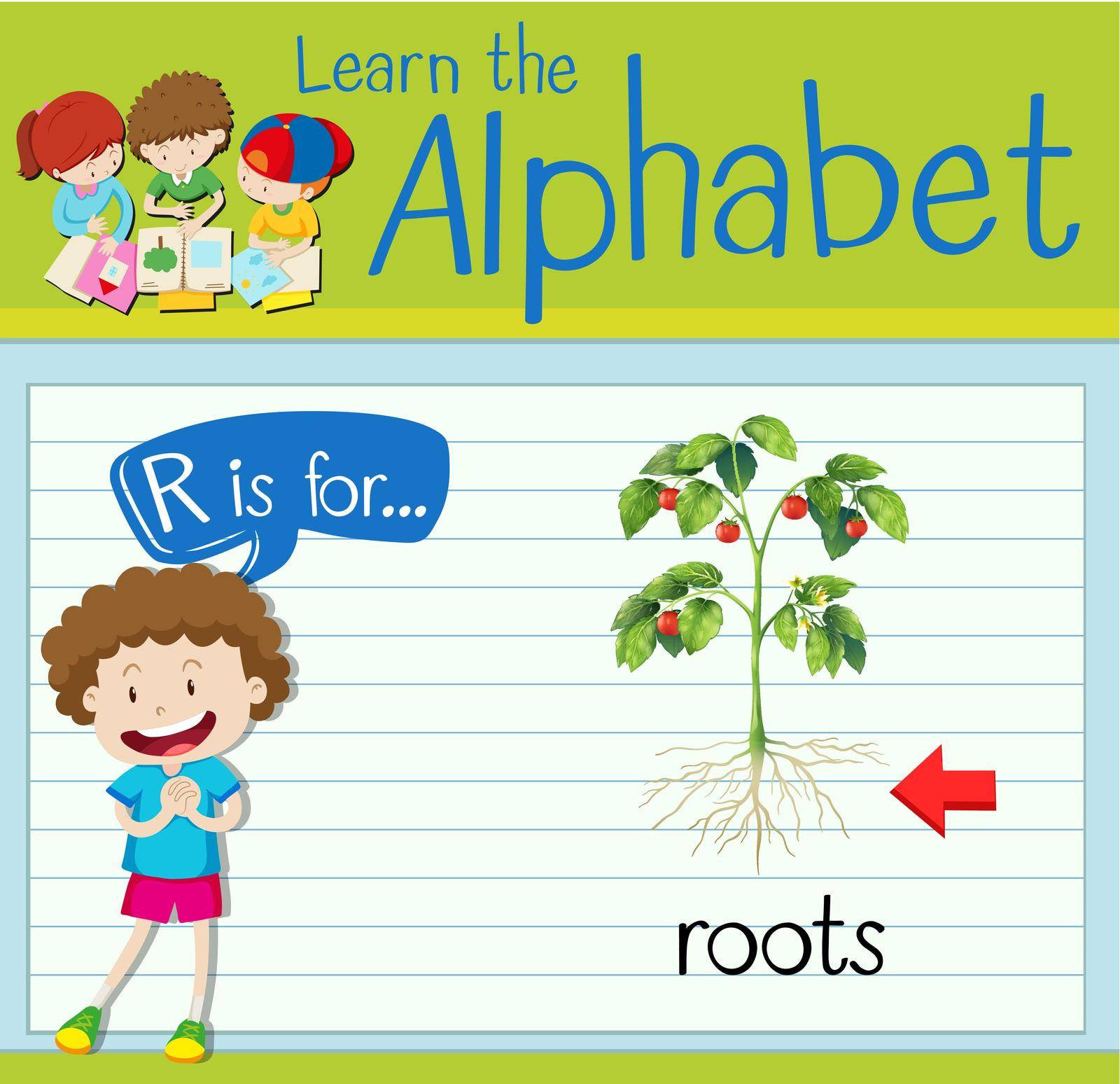 Flashcard letter R is for roots illustration