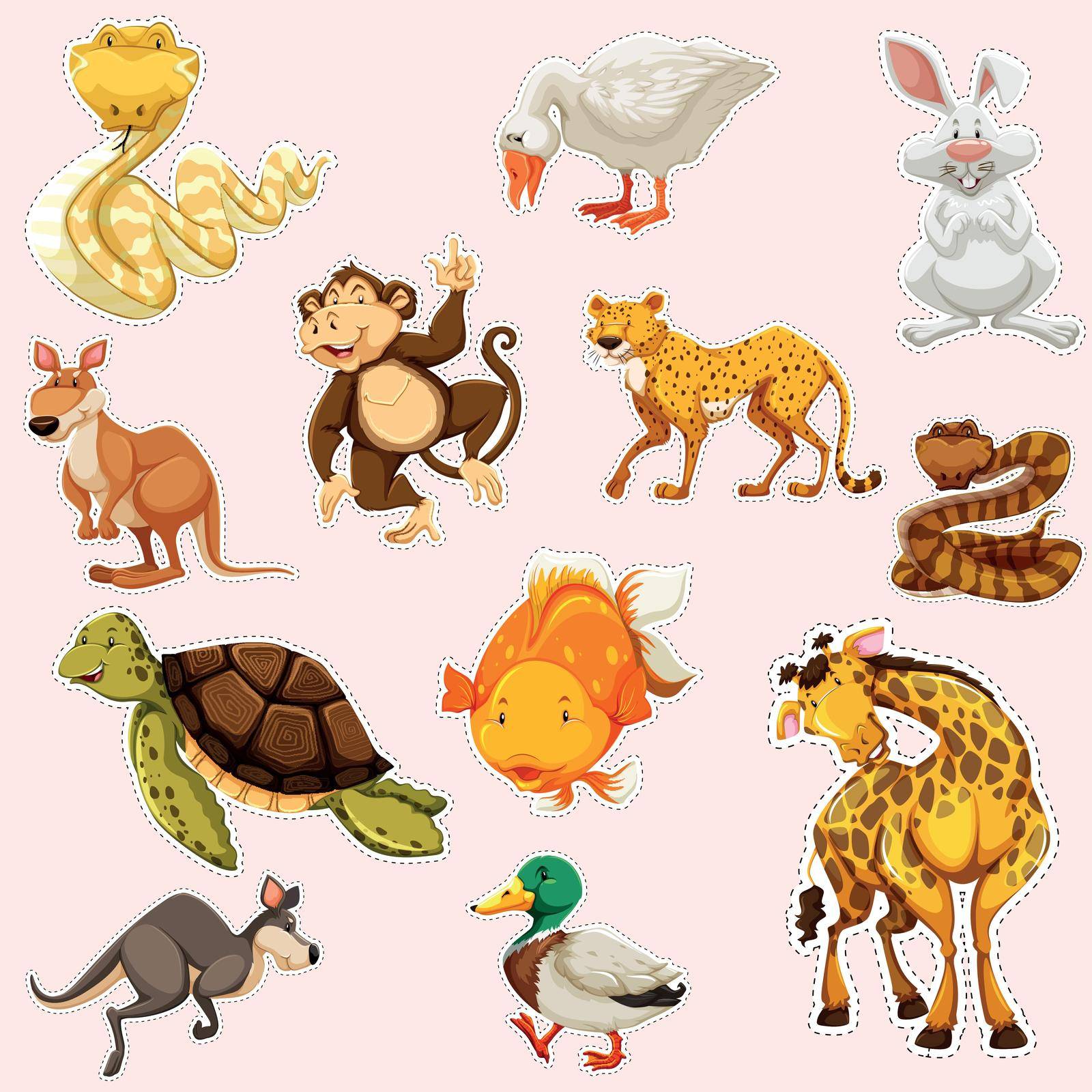 Sticker design for wild animals illustration