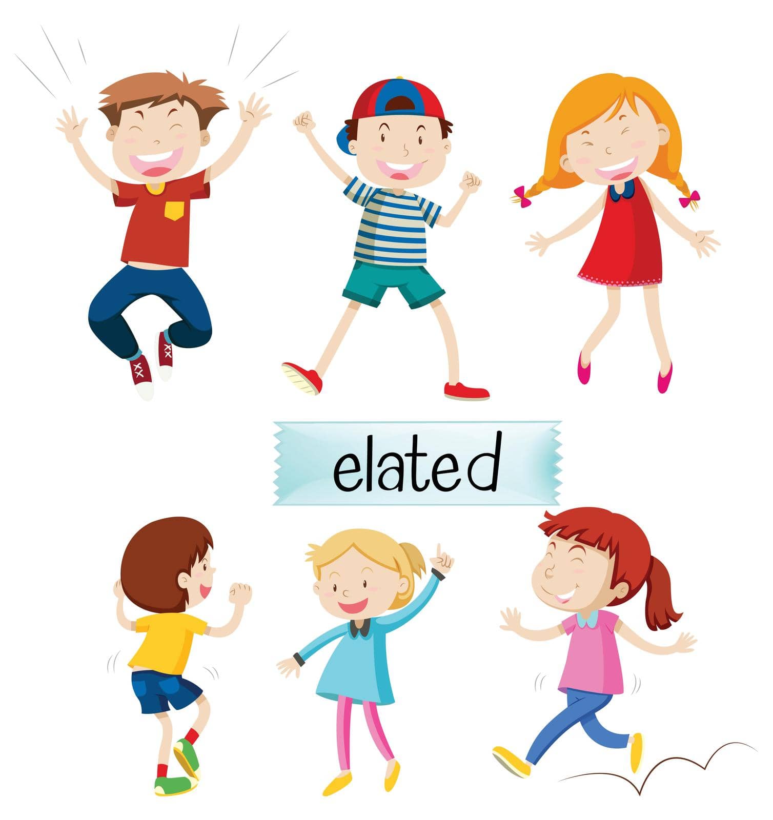 Set of elated kids illustration