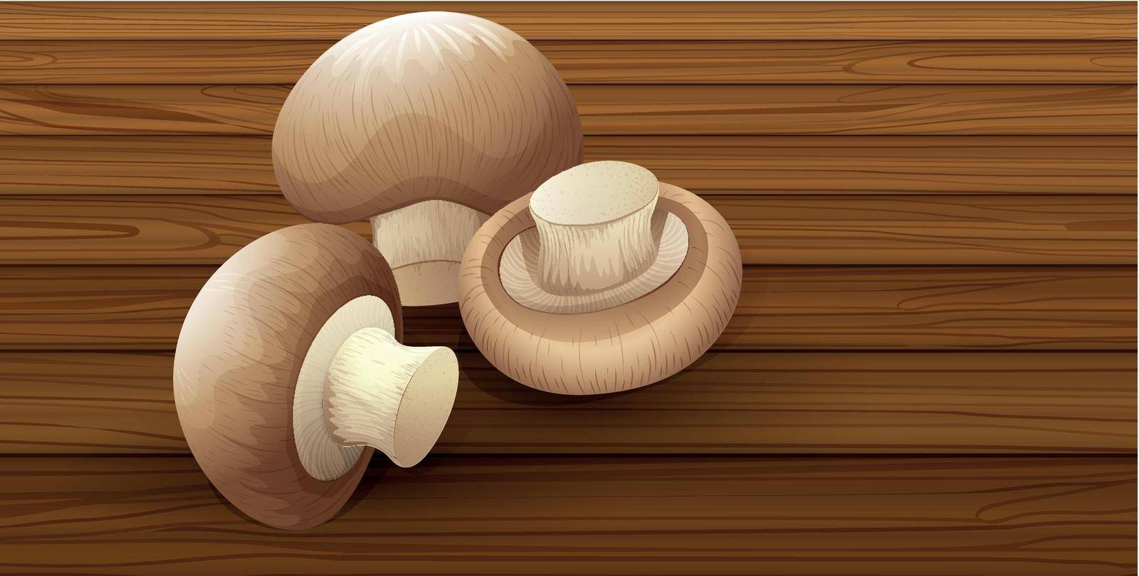 Edible Mushroom on Wooden Background illustration