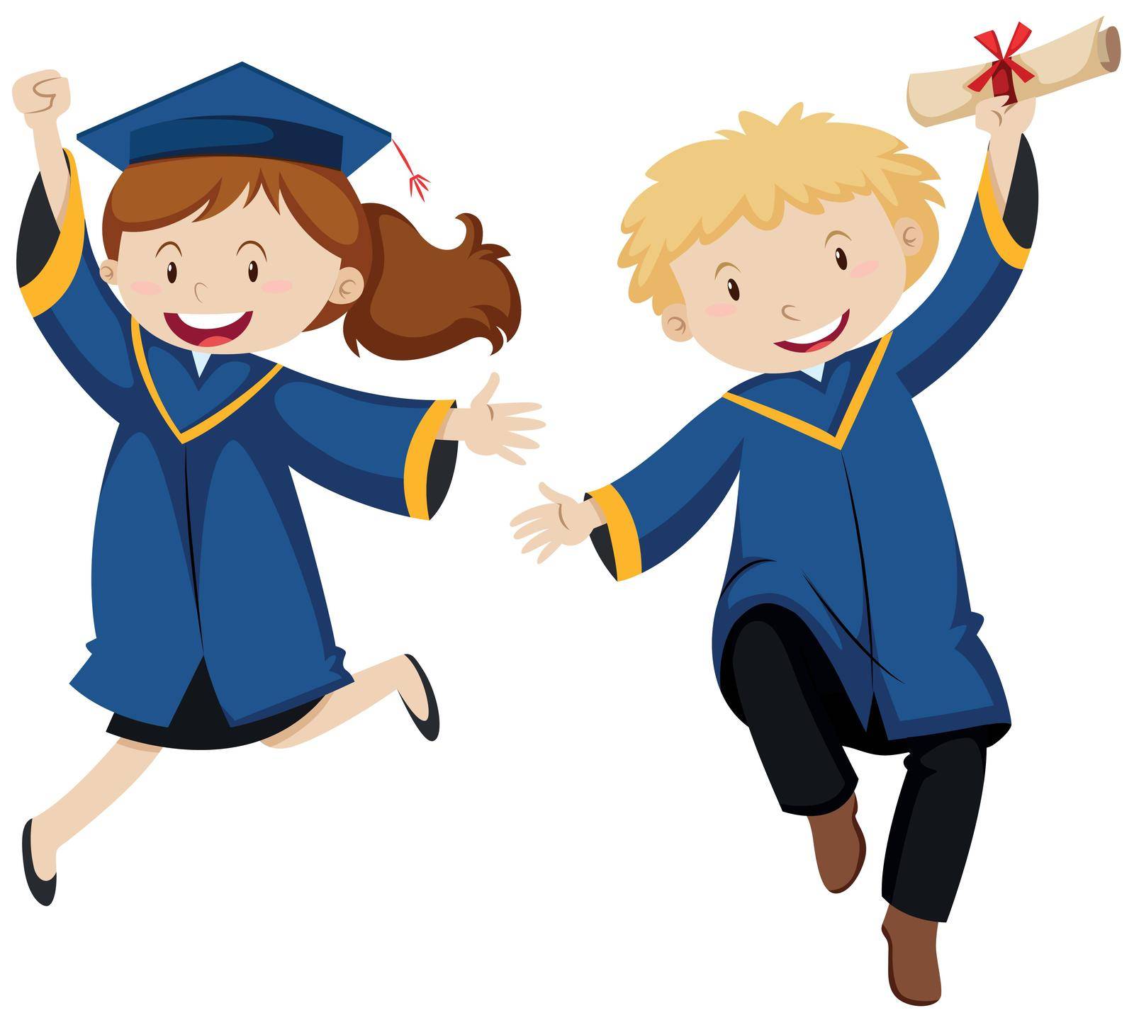 Boy and girl in graduation gown illustration
