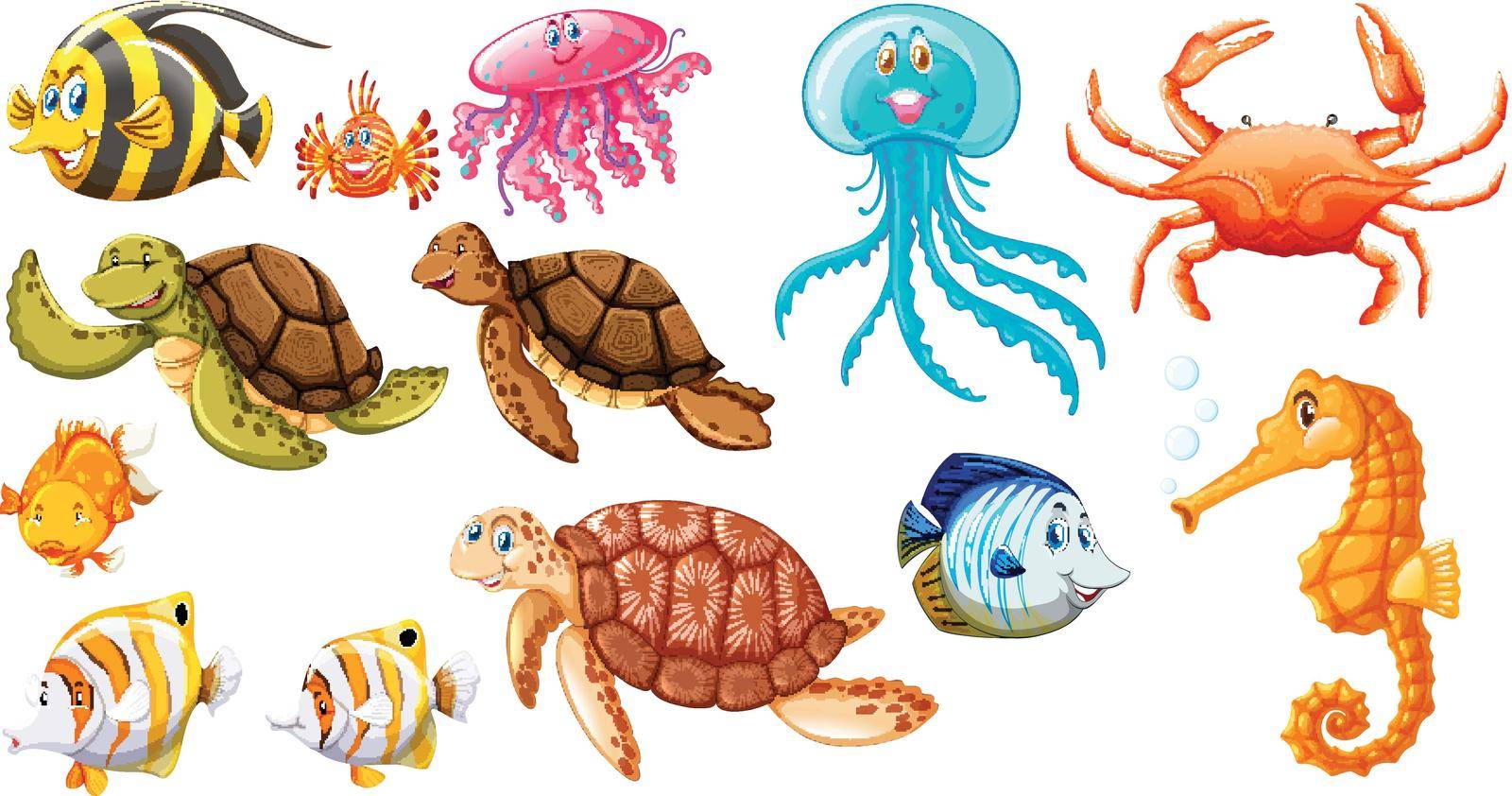 Different kinds of sea animals illustration
