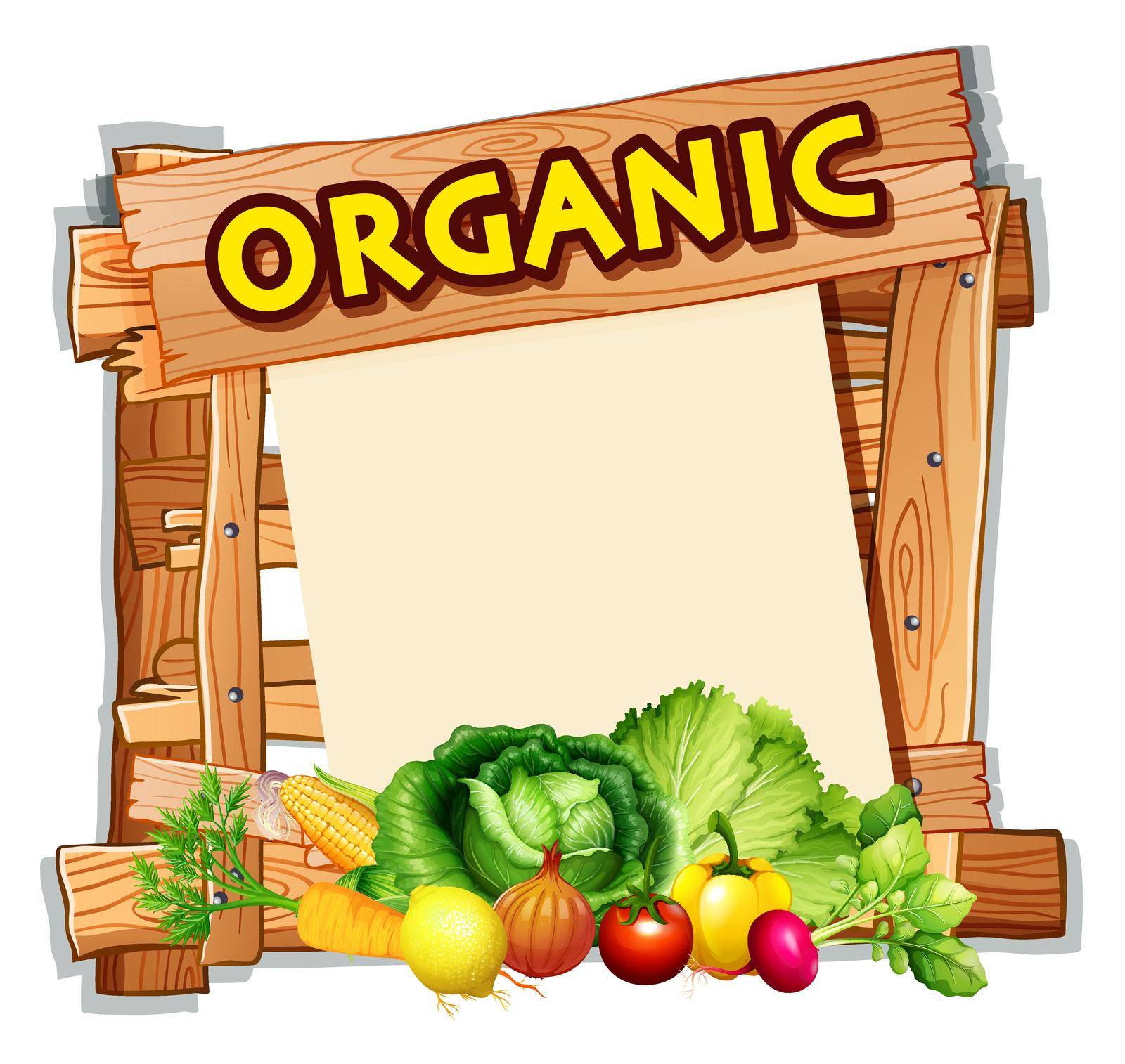 Organic sign with many vegetables illustration