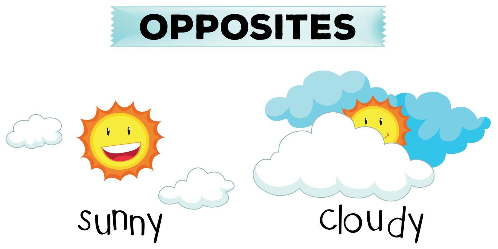 Opposite words for sunny and cloudy illustration