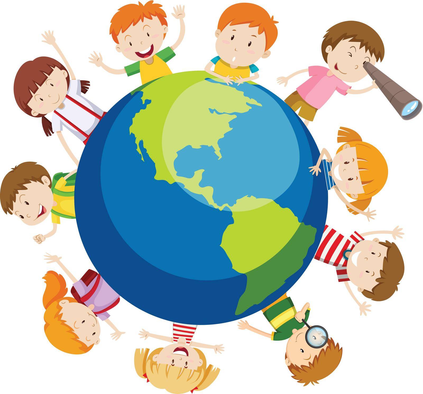 Children over the globe illustration