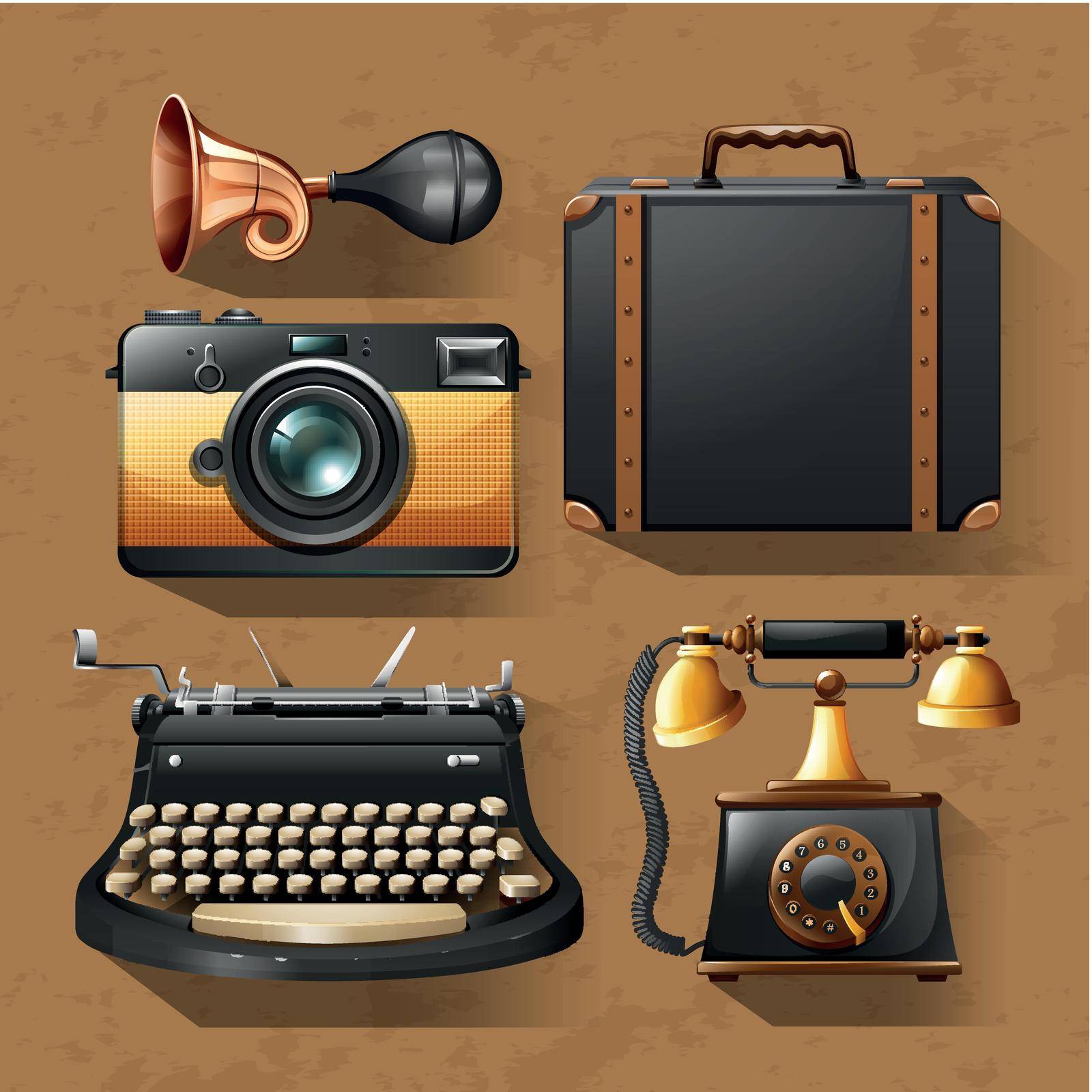 Camera and other items in vintage style illustration