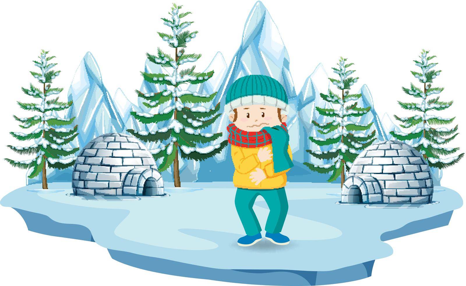 A Boy at North Pole illustration