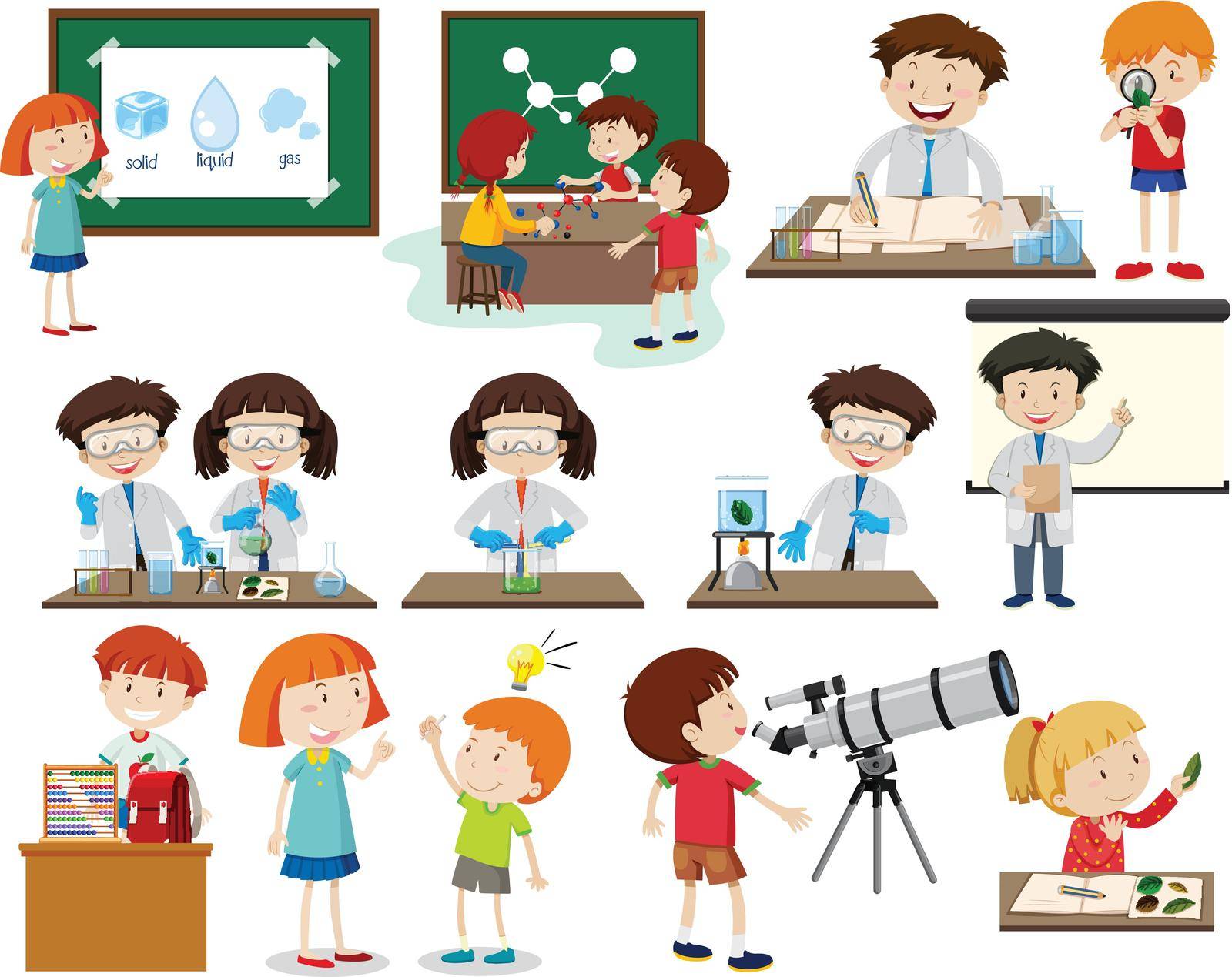 Set of children learning illustration