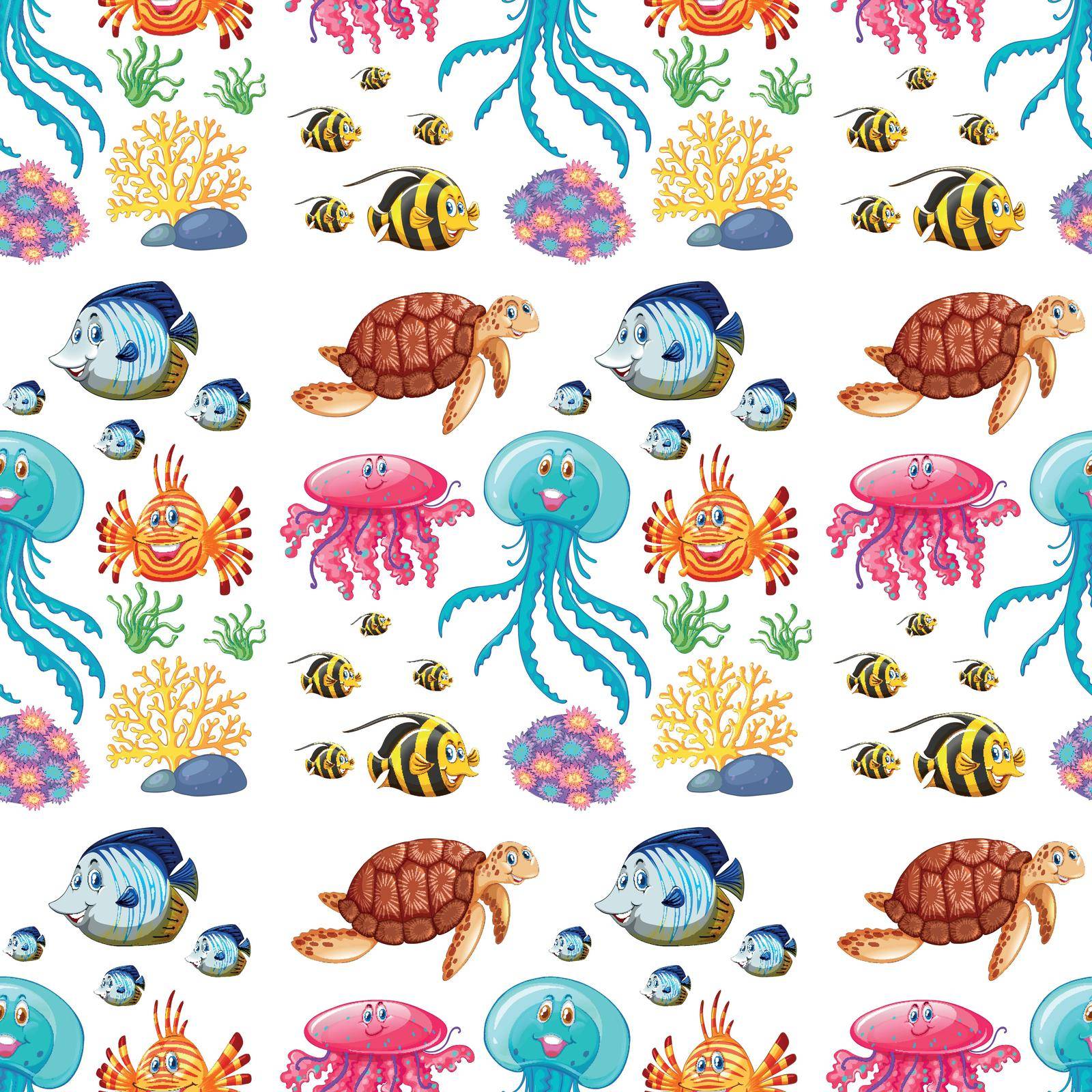 Fun seamless pattern of marine life illustration