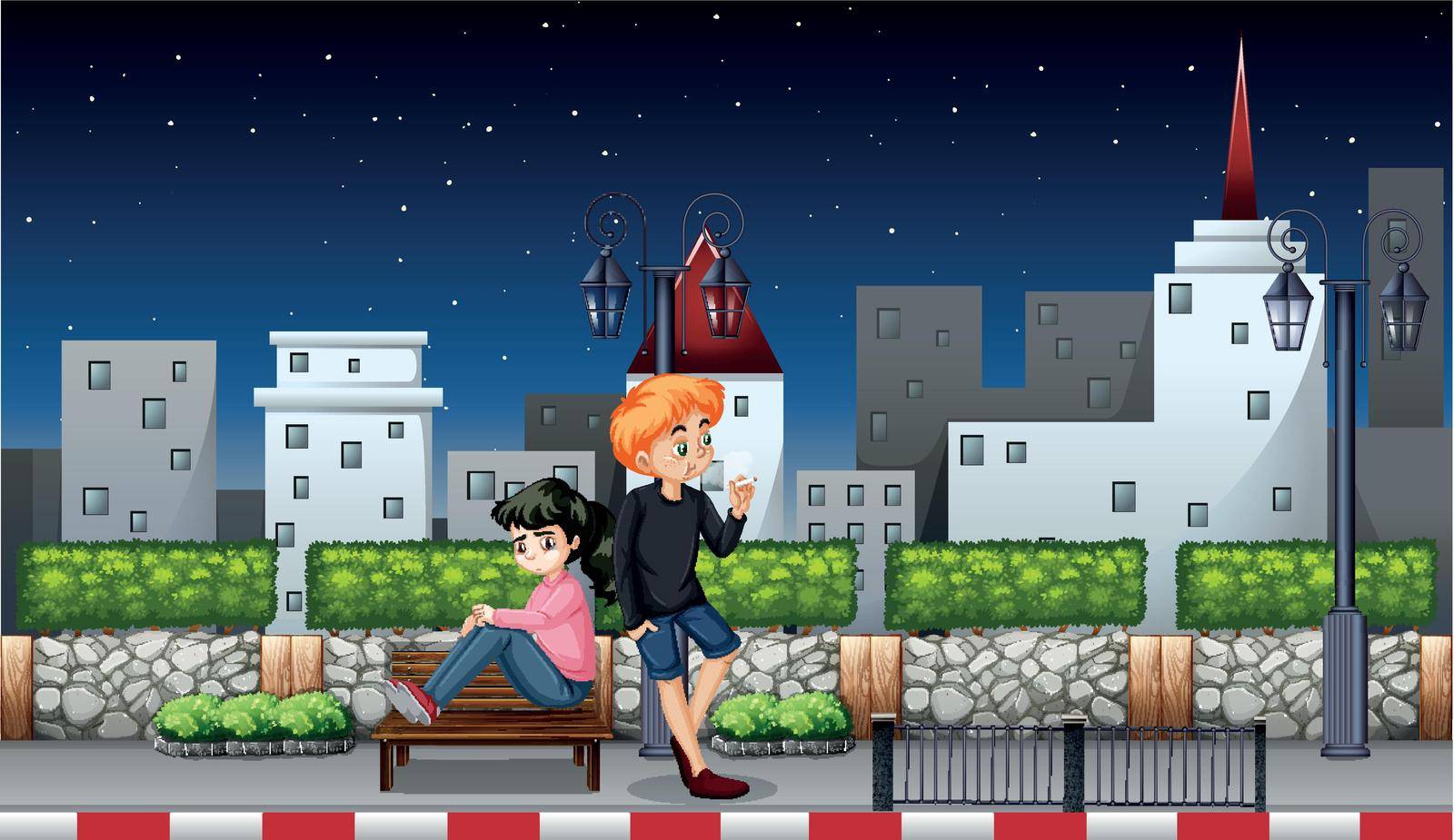 Young couple at night illustration