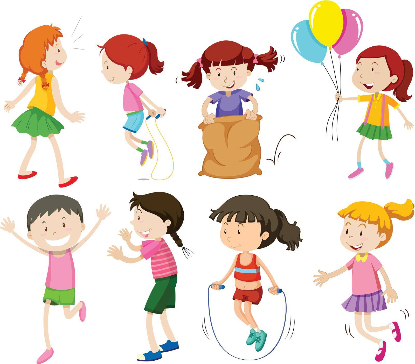 A set of girl and activity illustration