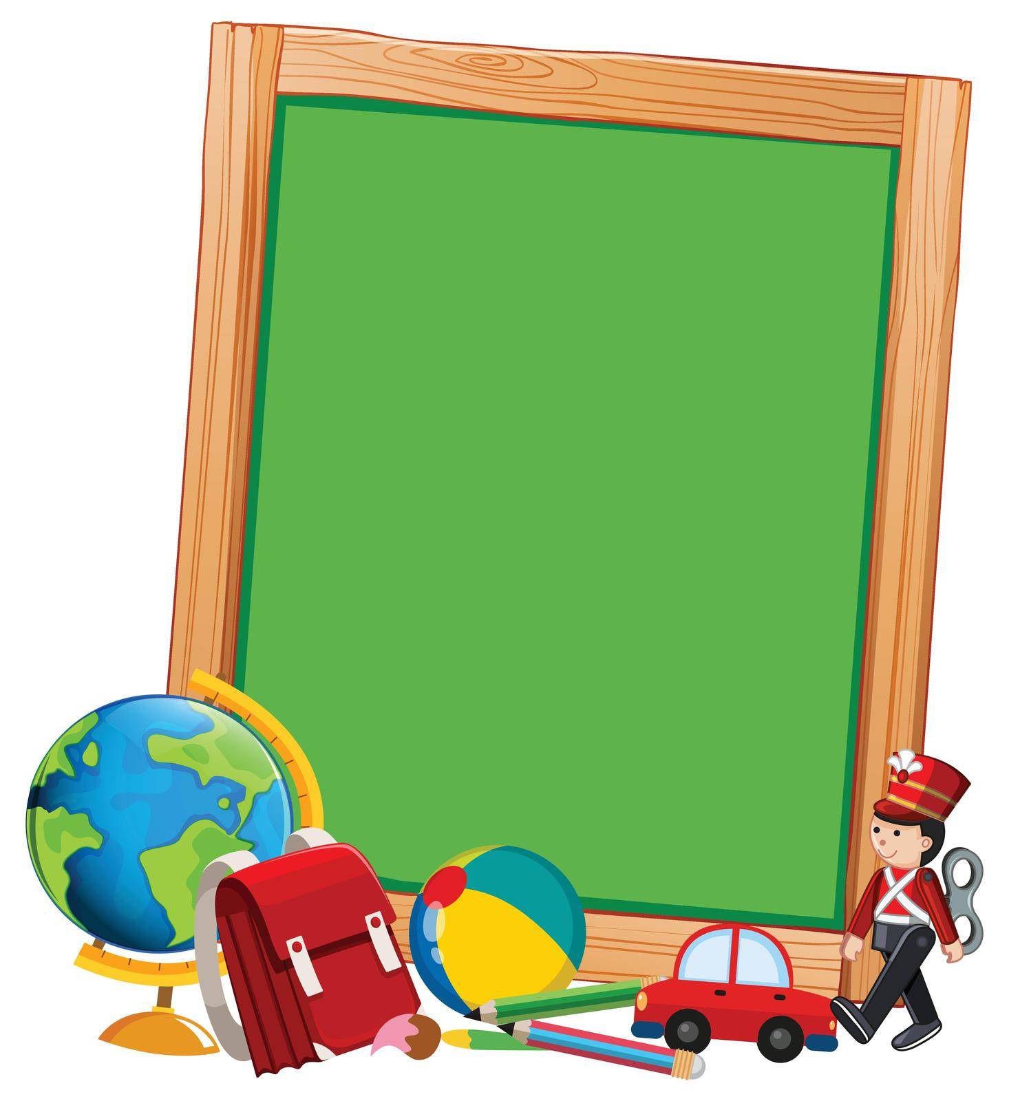 Blank blackboard with toys illustration