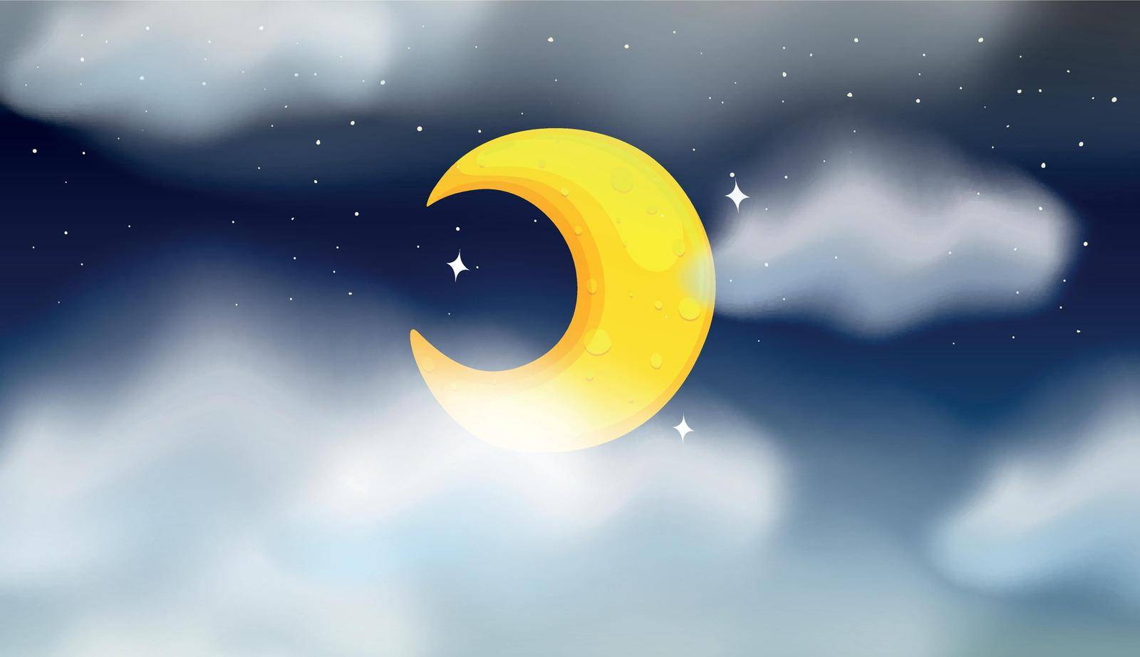 Cresent moon night scene illustration