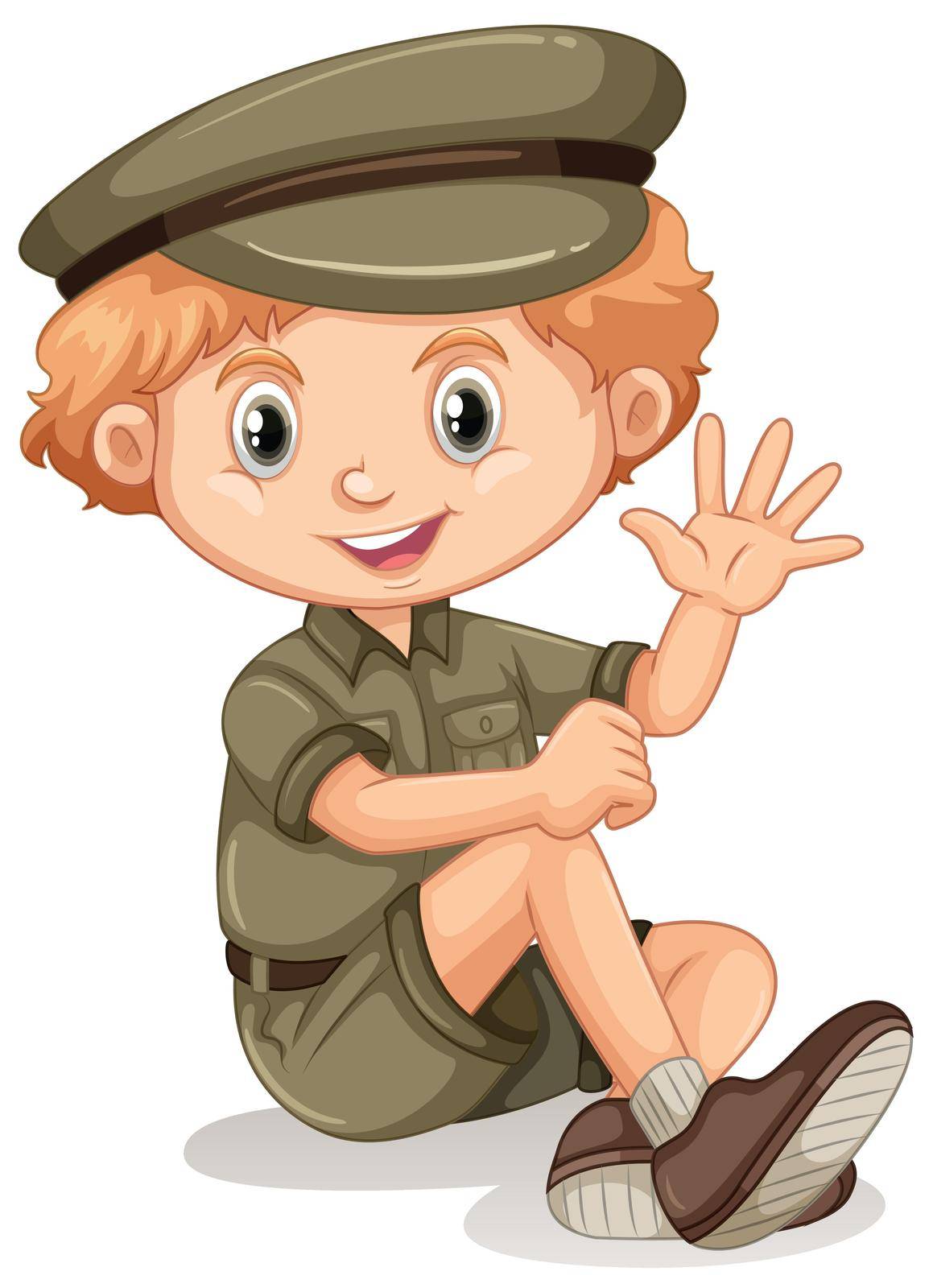 A happy boy sitting in a safari outfit illustration