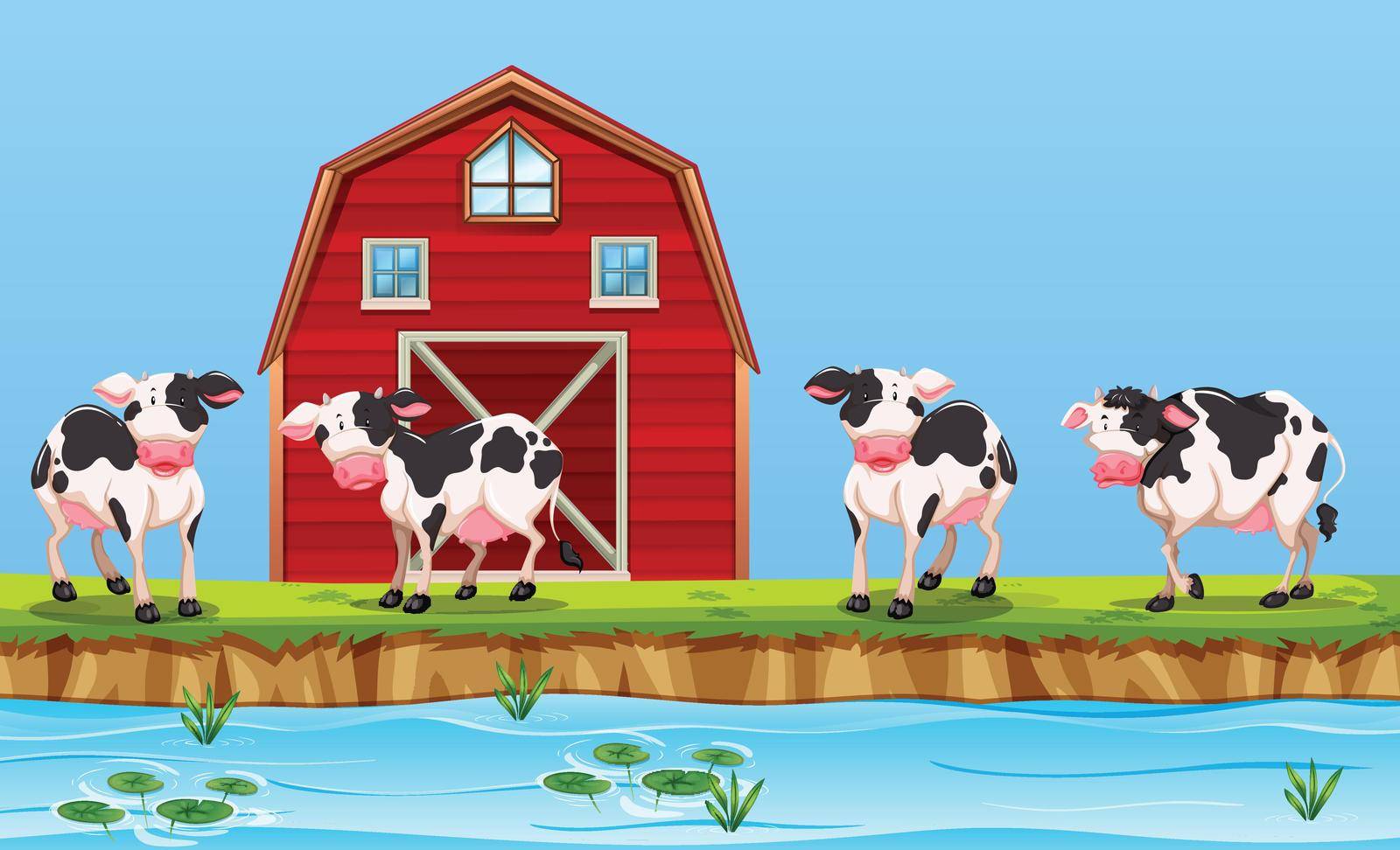 Cow at the rural farm illustration