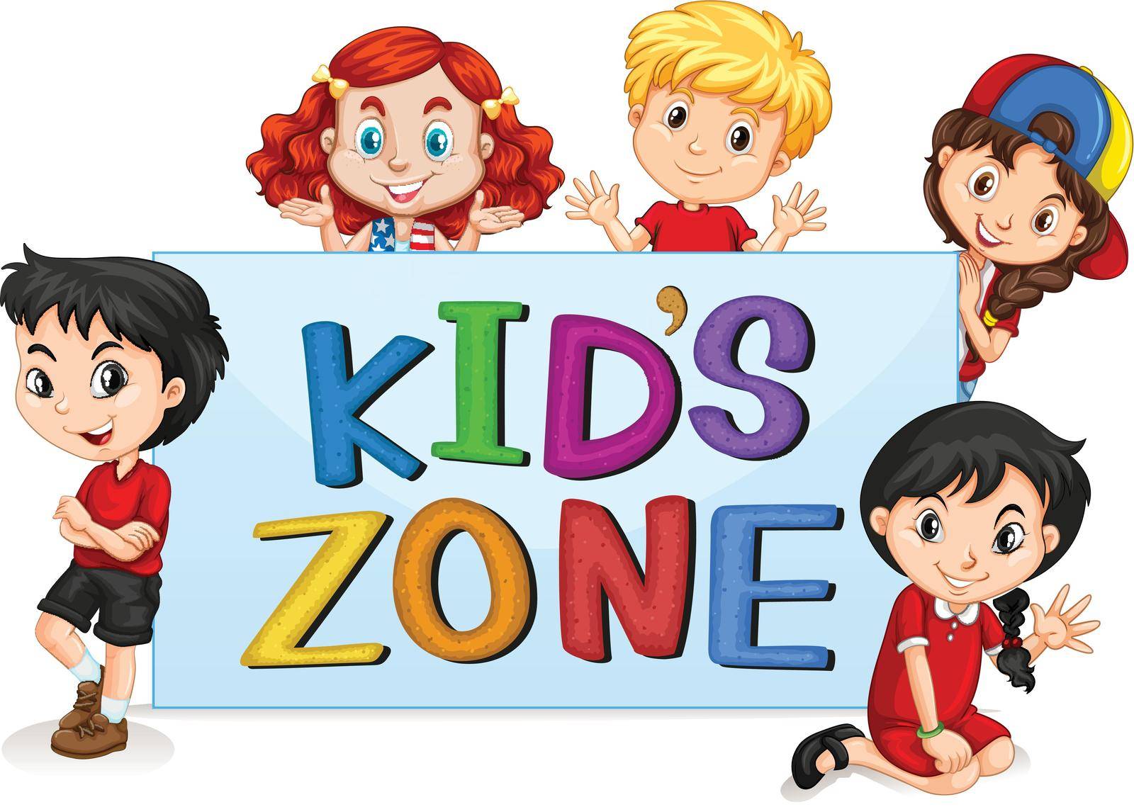 Kid's zone with international kids illustration