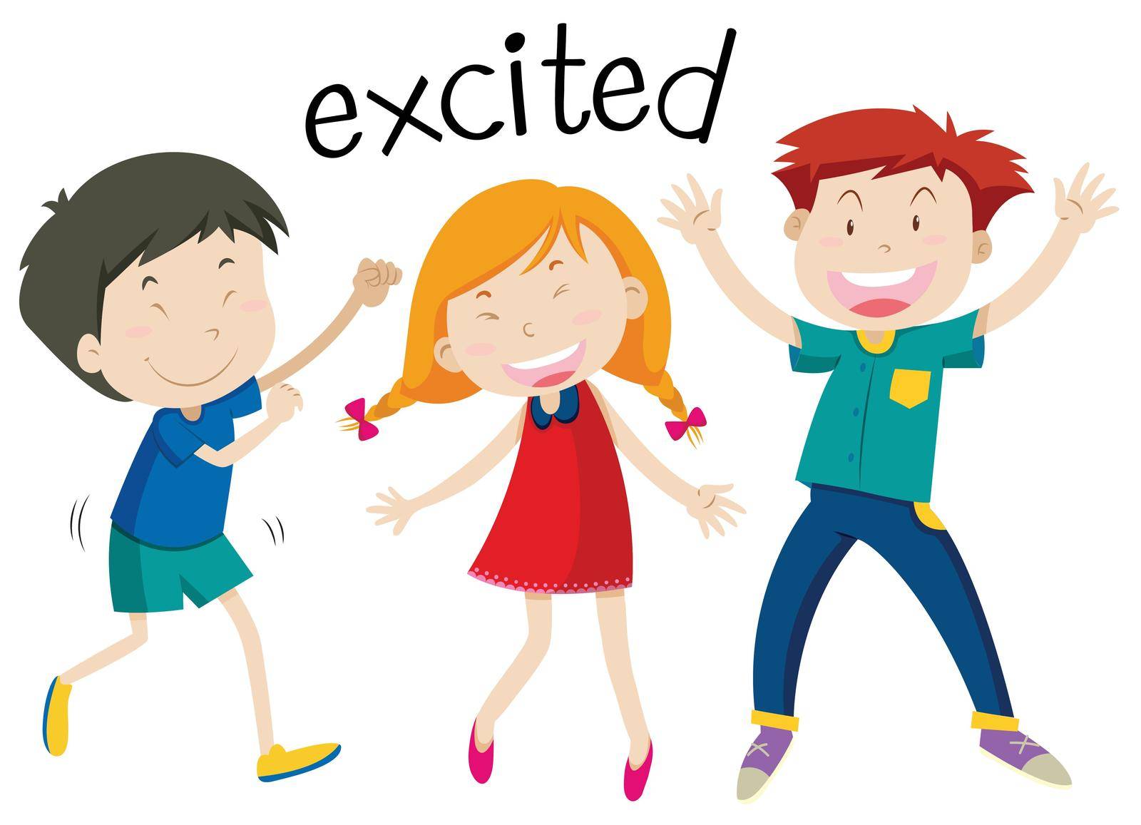 English vocabulary of excited illustration