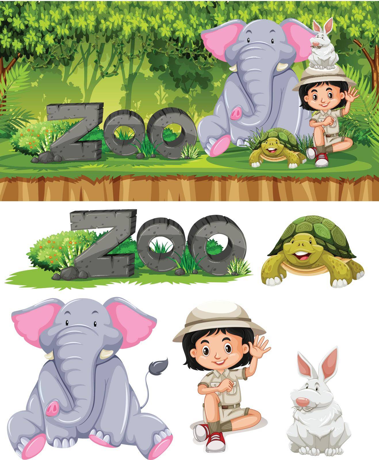 Safari girl and zoo animals by iimages