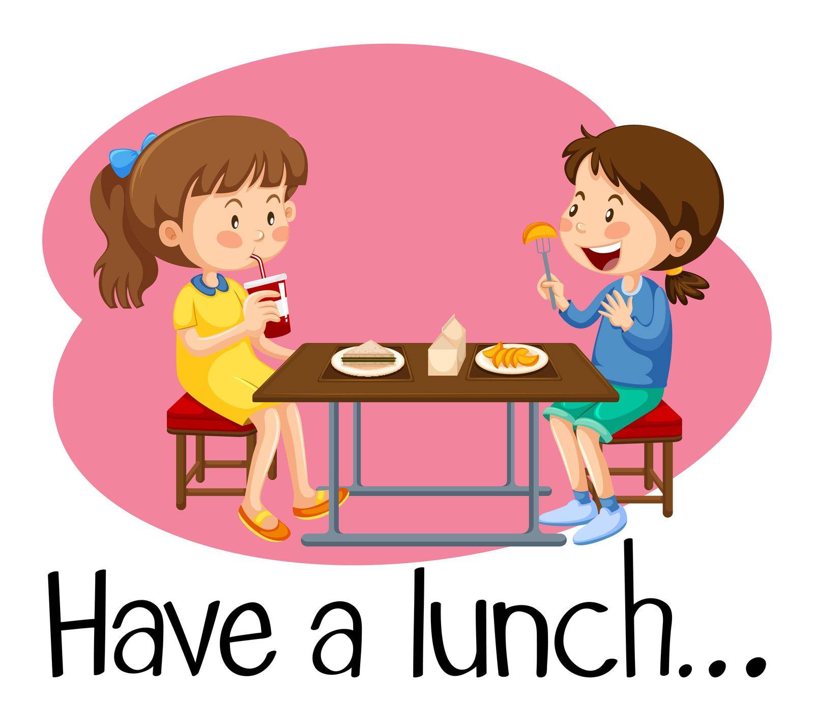 Girls Having Lunch at Cafeteria illustration