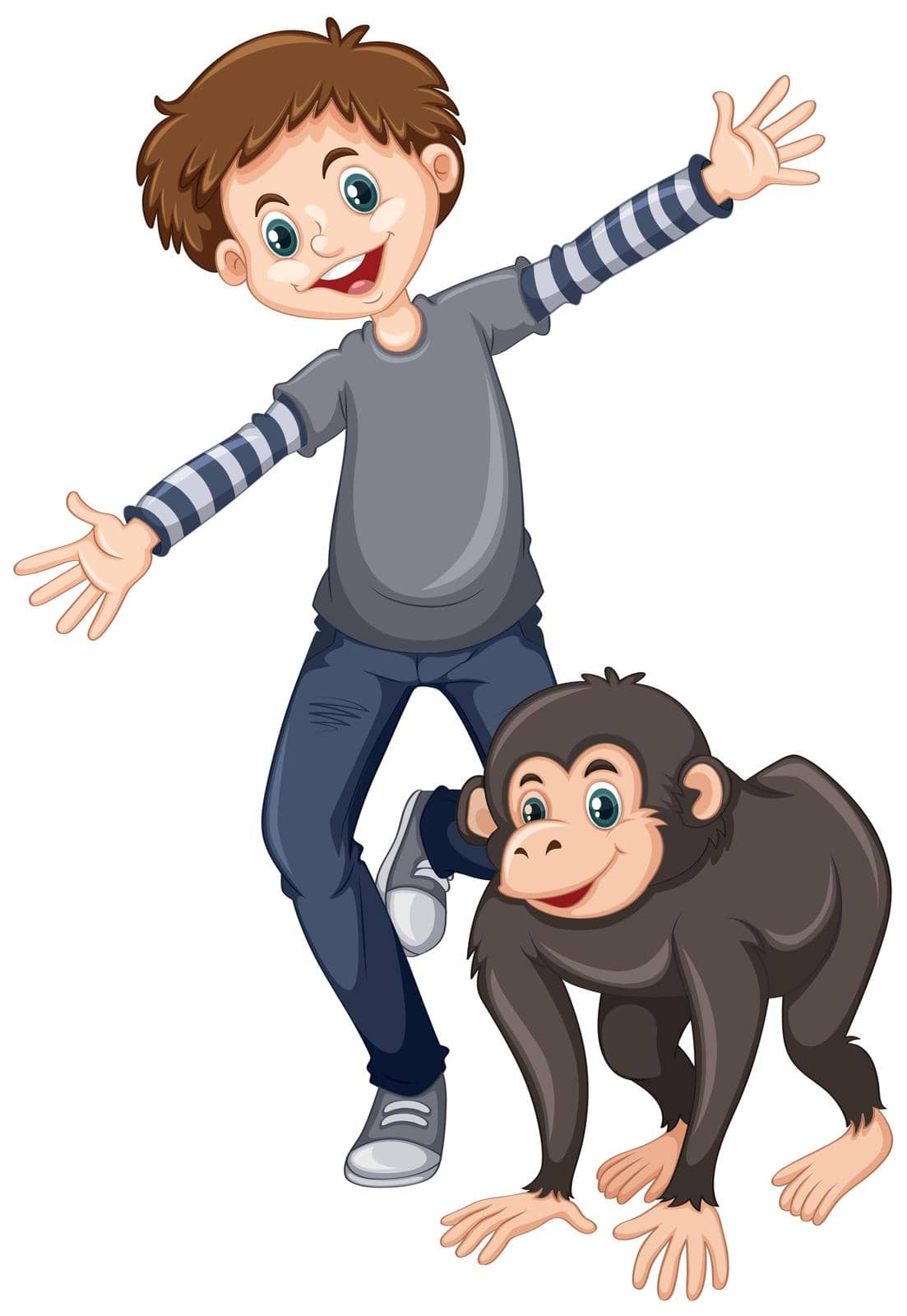 Little boy with cute chimpanzee illustration