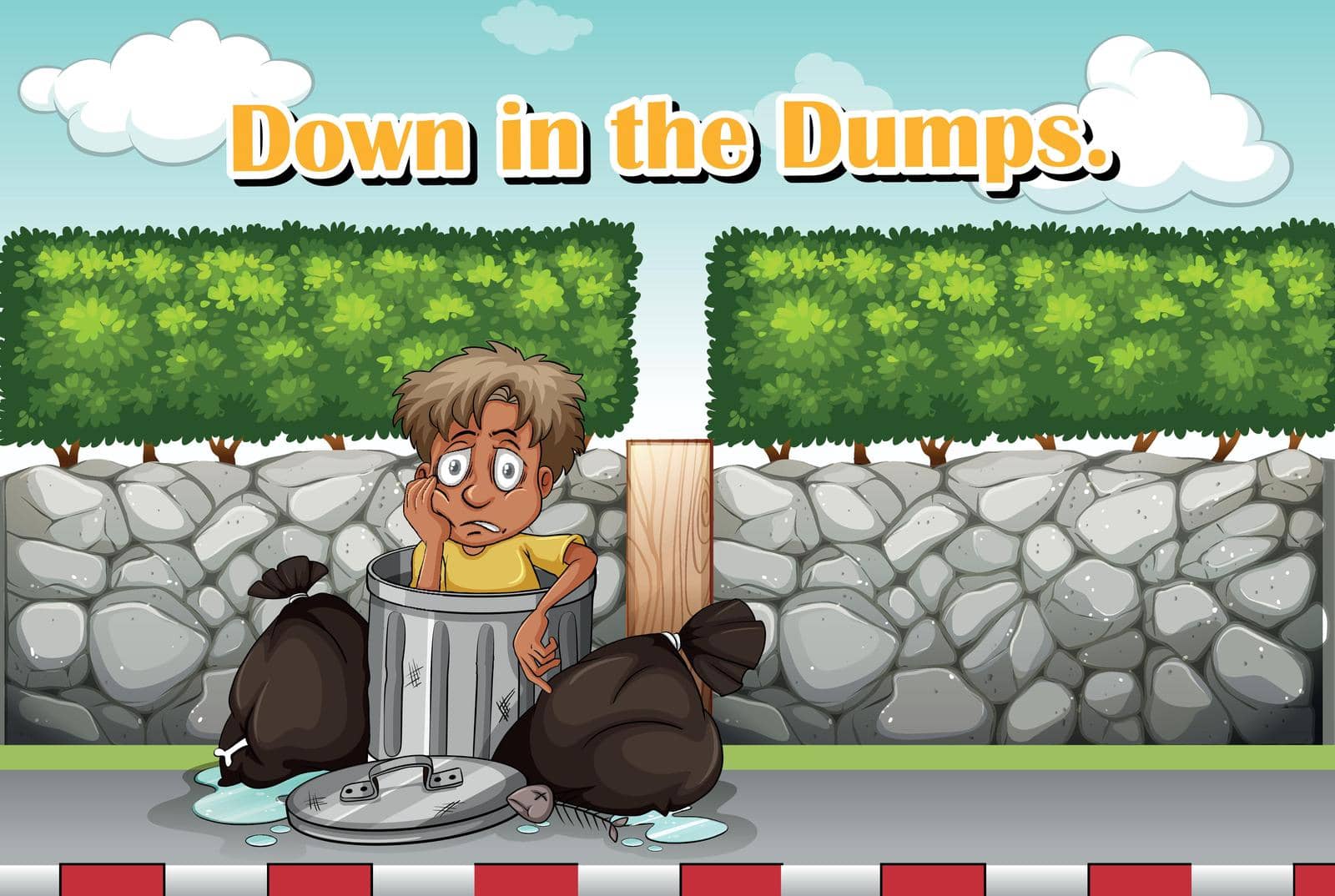 Idiom expression for down in the dumps illustration