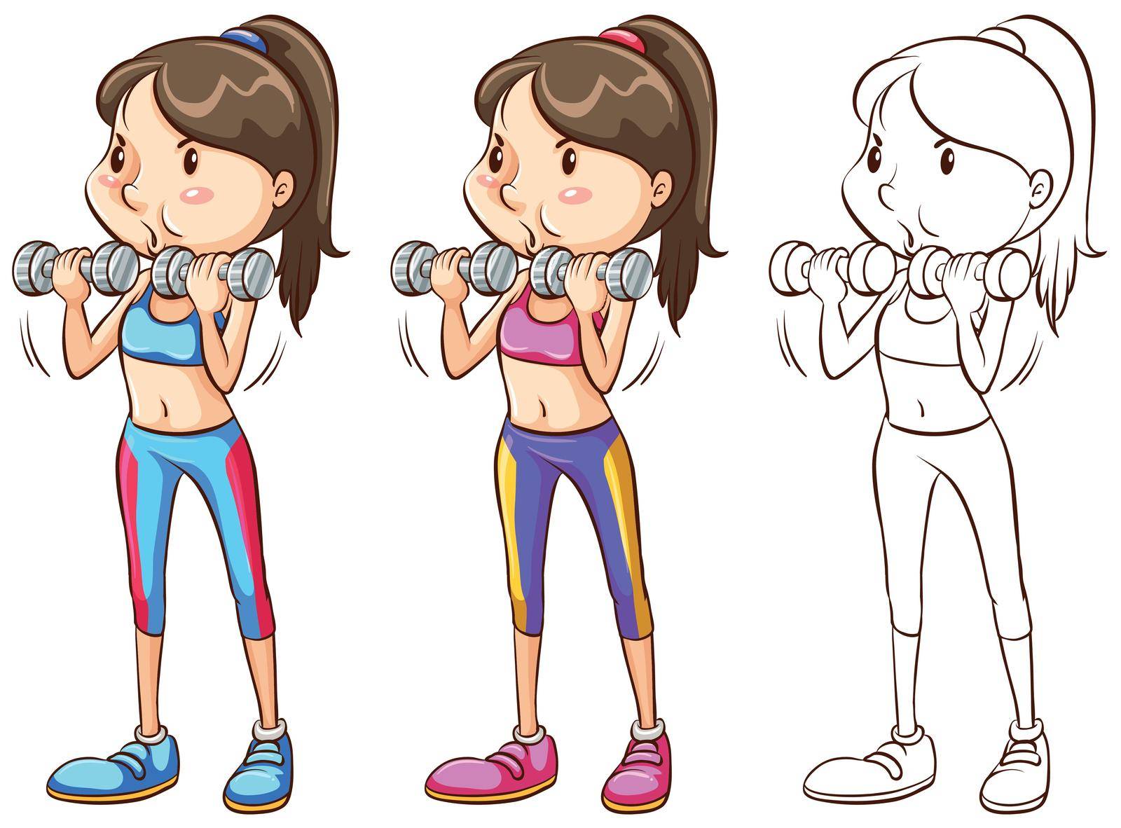 Doodle character for woman doing weight training illustration