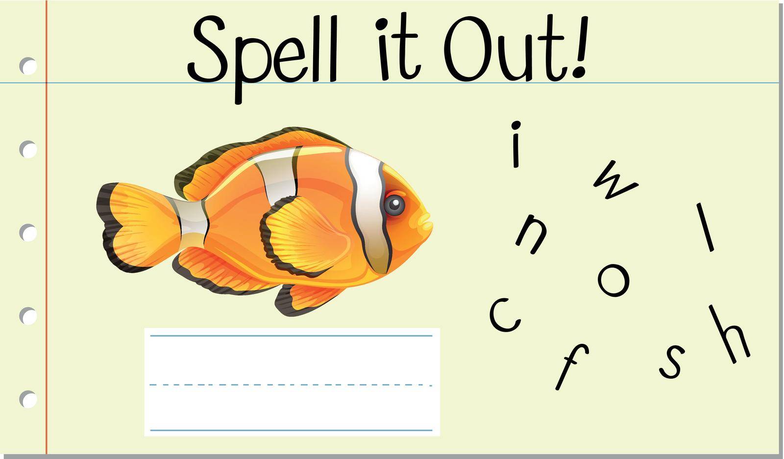 Spell English word crown fish illustration