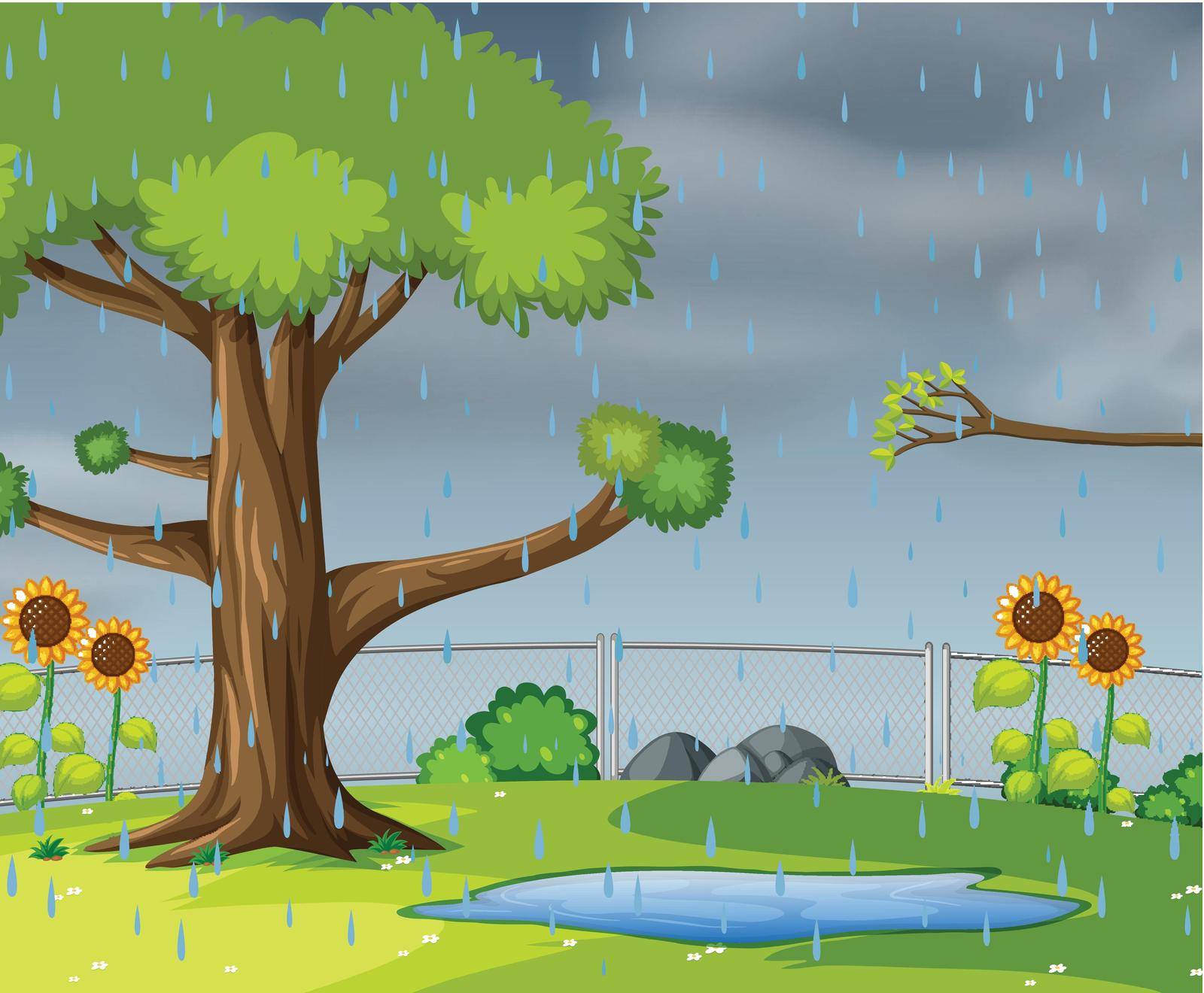 Raining in the garden illustration
