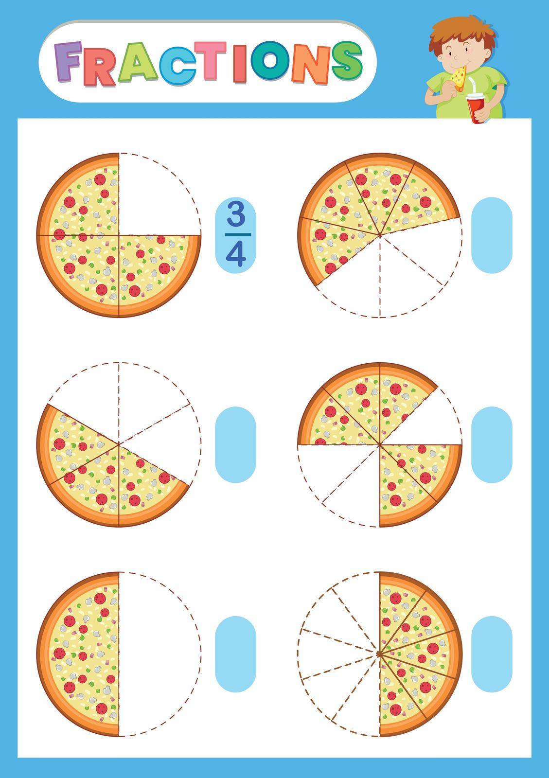 A math fraction worksheet illustration