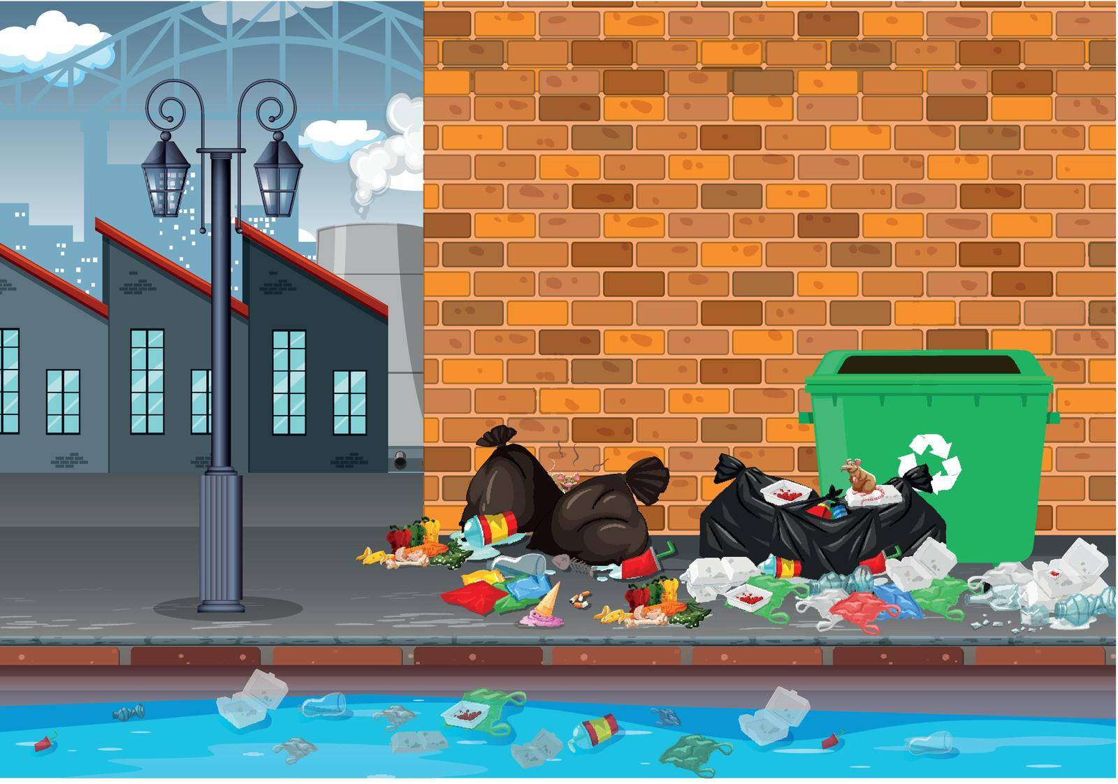 Litter in the industry landscape illustration