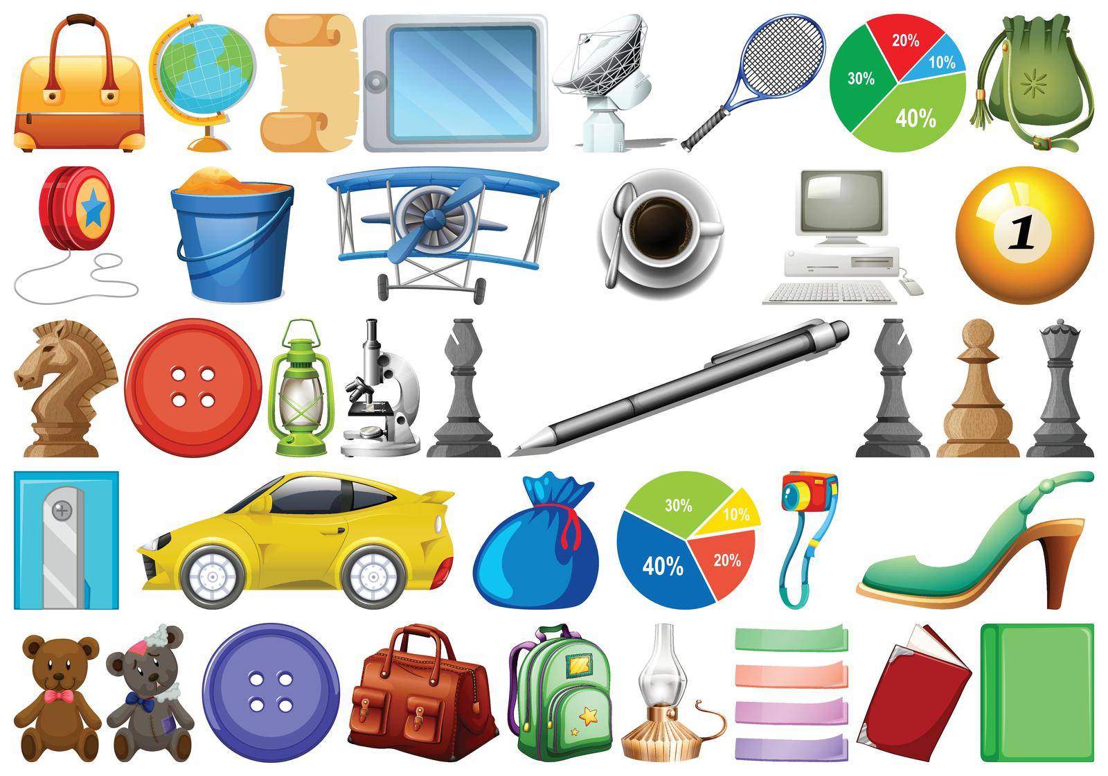 Assorted household and office equipment illustration