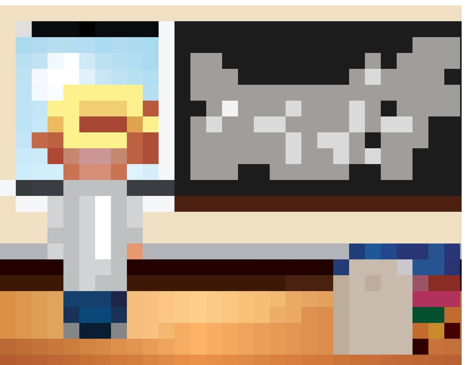 Scene with male scientist standing in classroom illustration