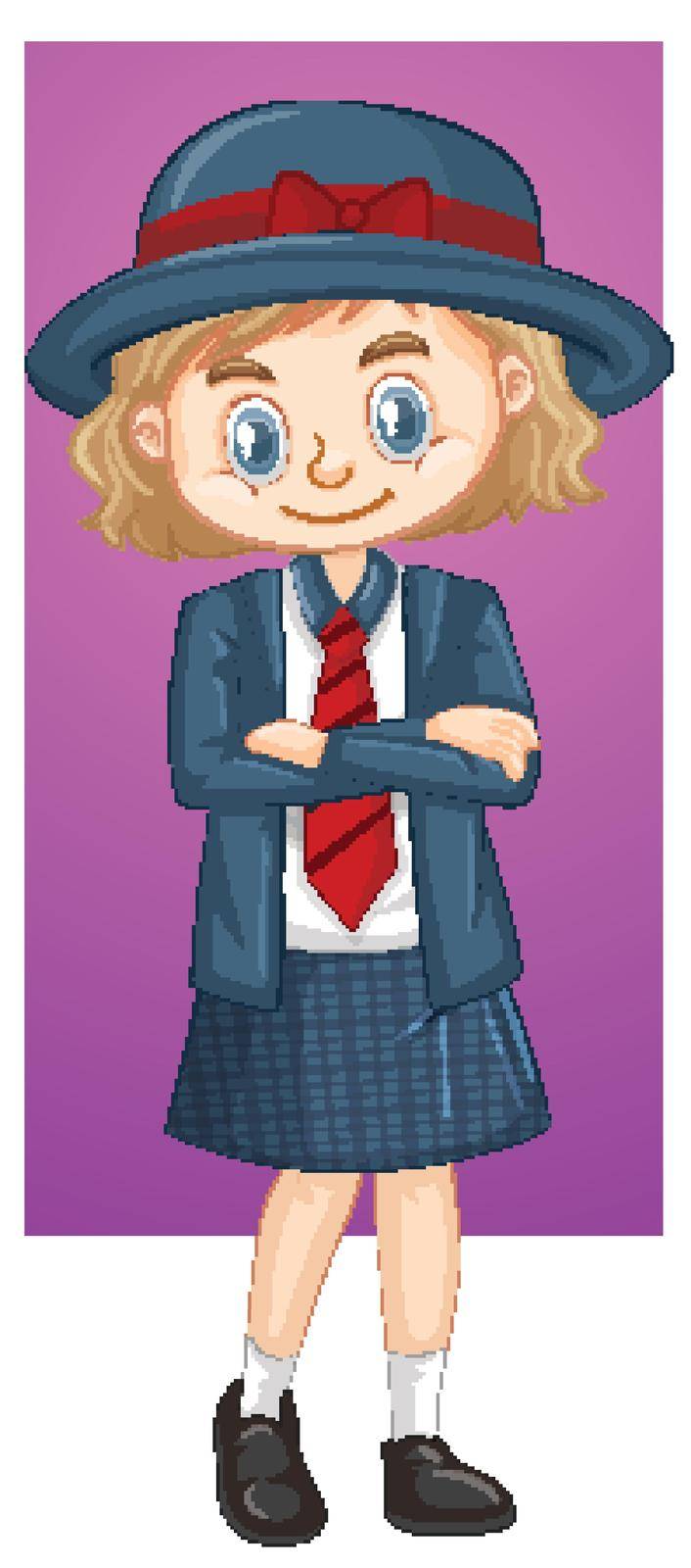 Happy girl in school uniform illustration