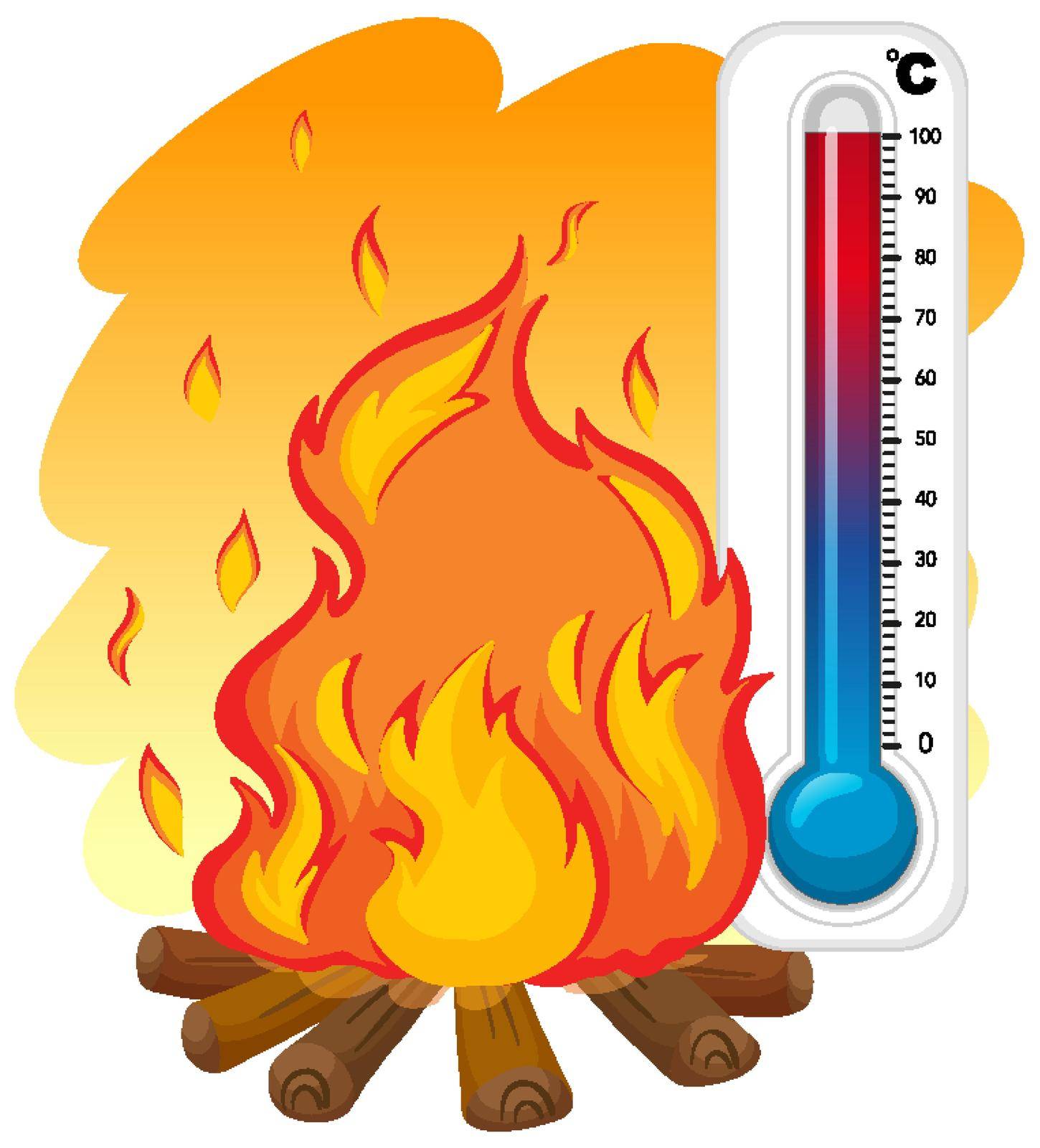 Thermometer and fire burning illustration