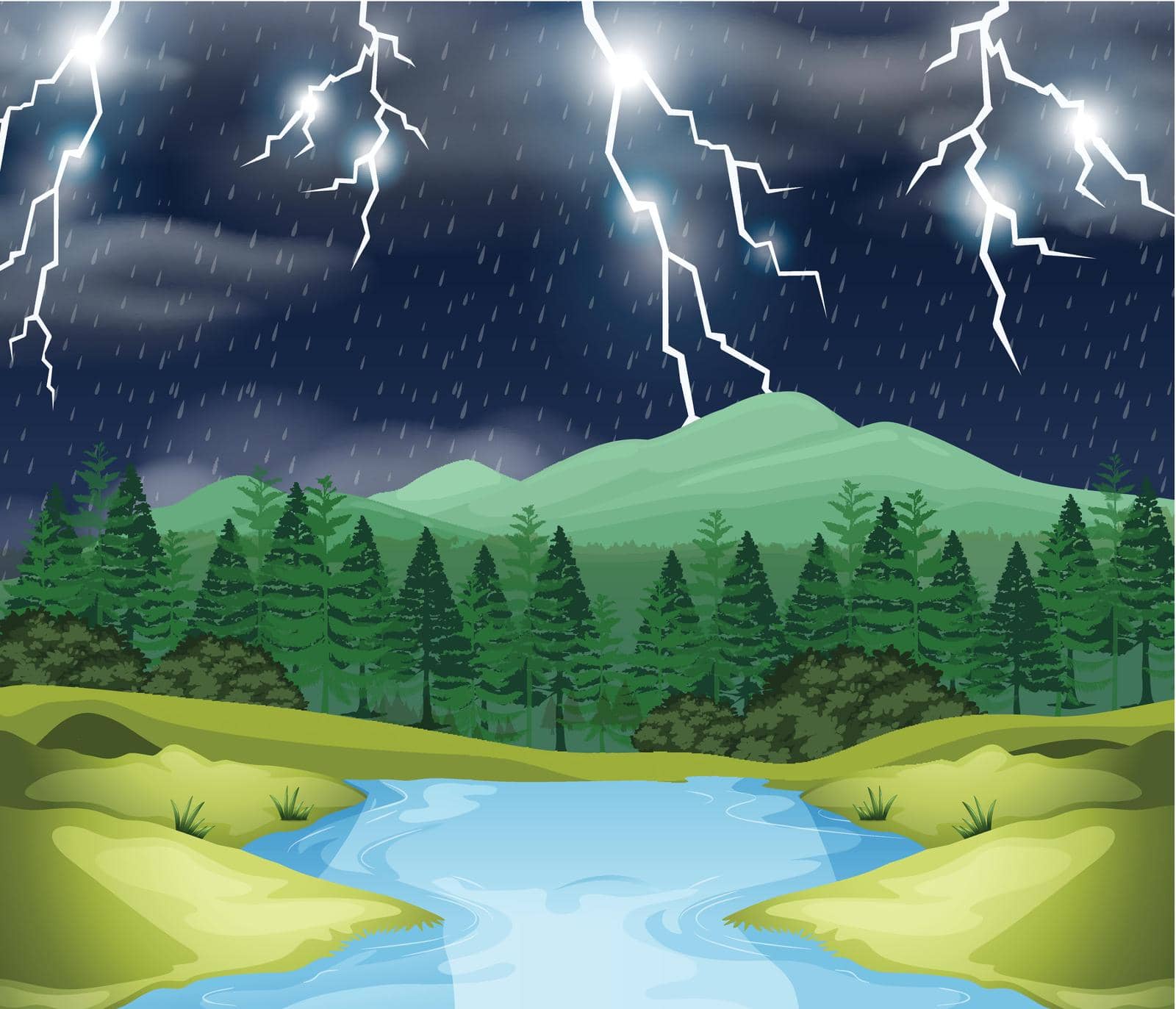 Storm night nature scene illustration