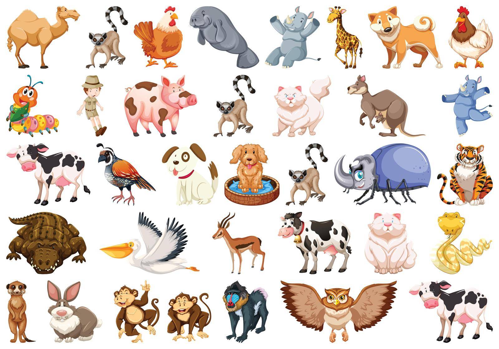 Set of different animals set illustration