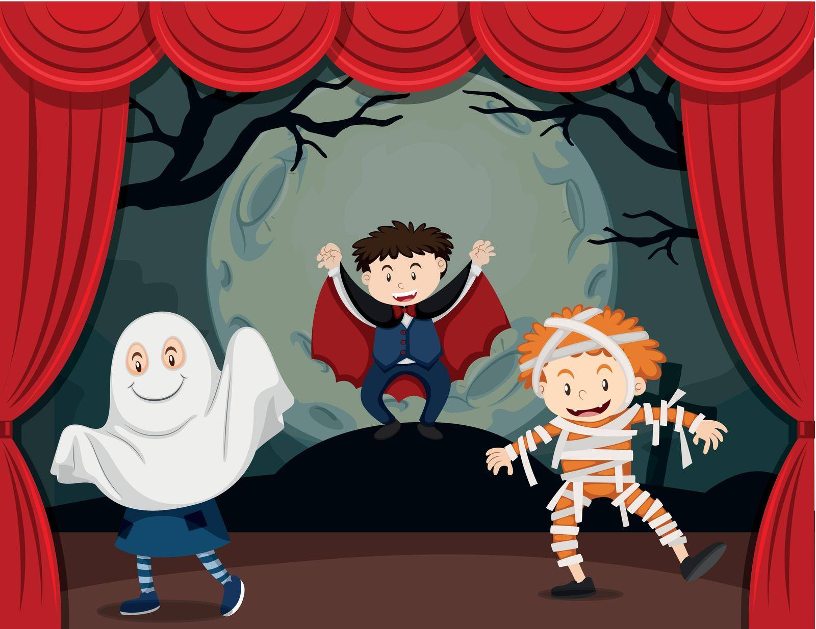 Kids in horror show illustration