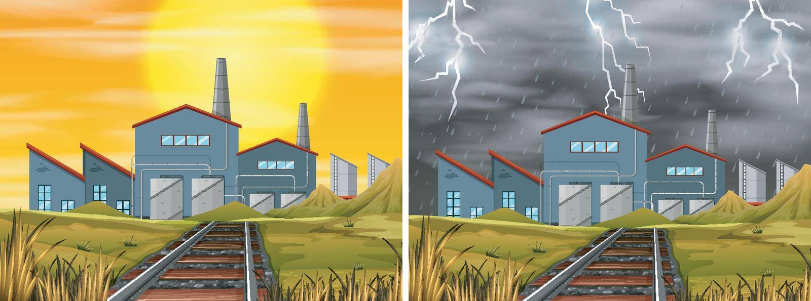 Factory building different weather illustration