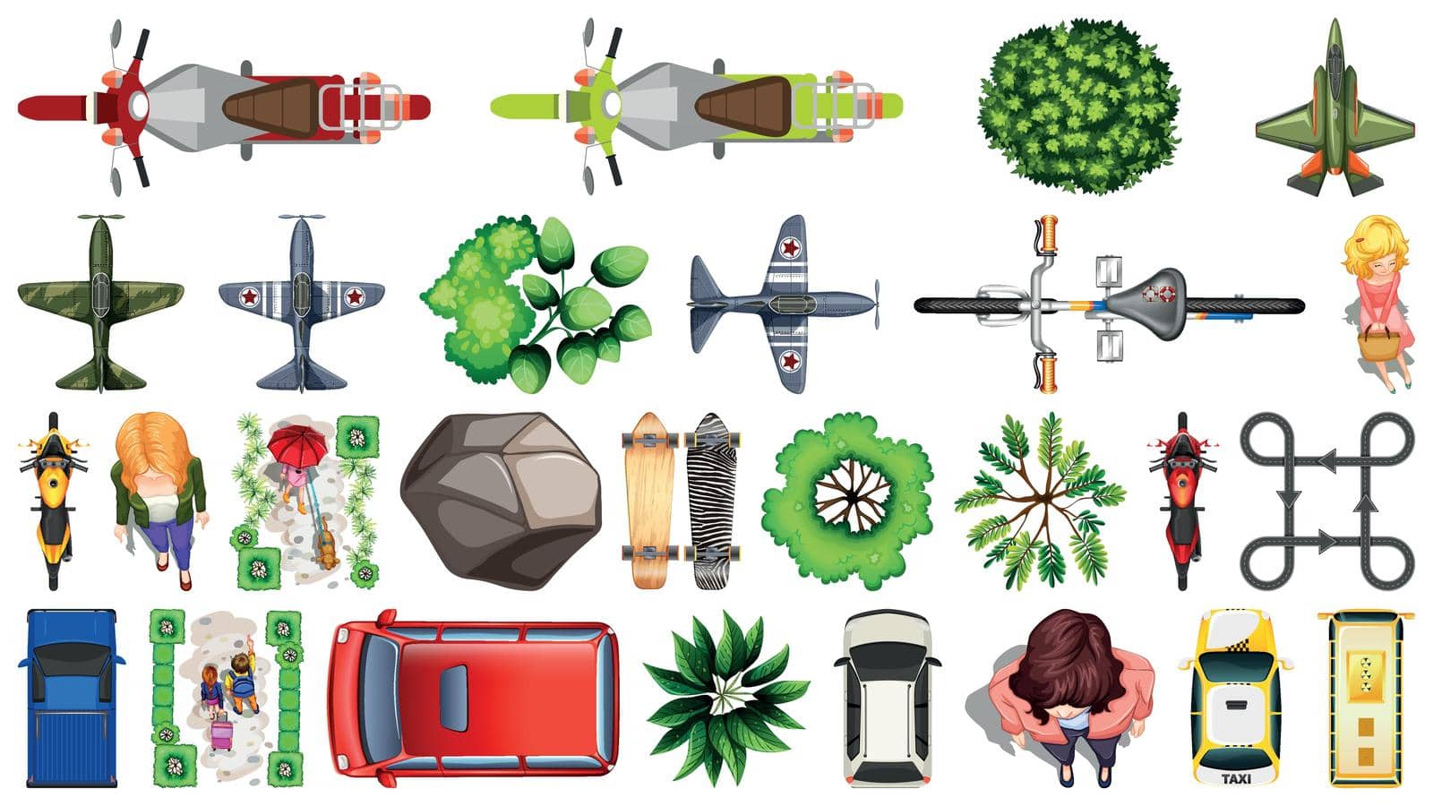 Set of aerial view objects illustration