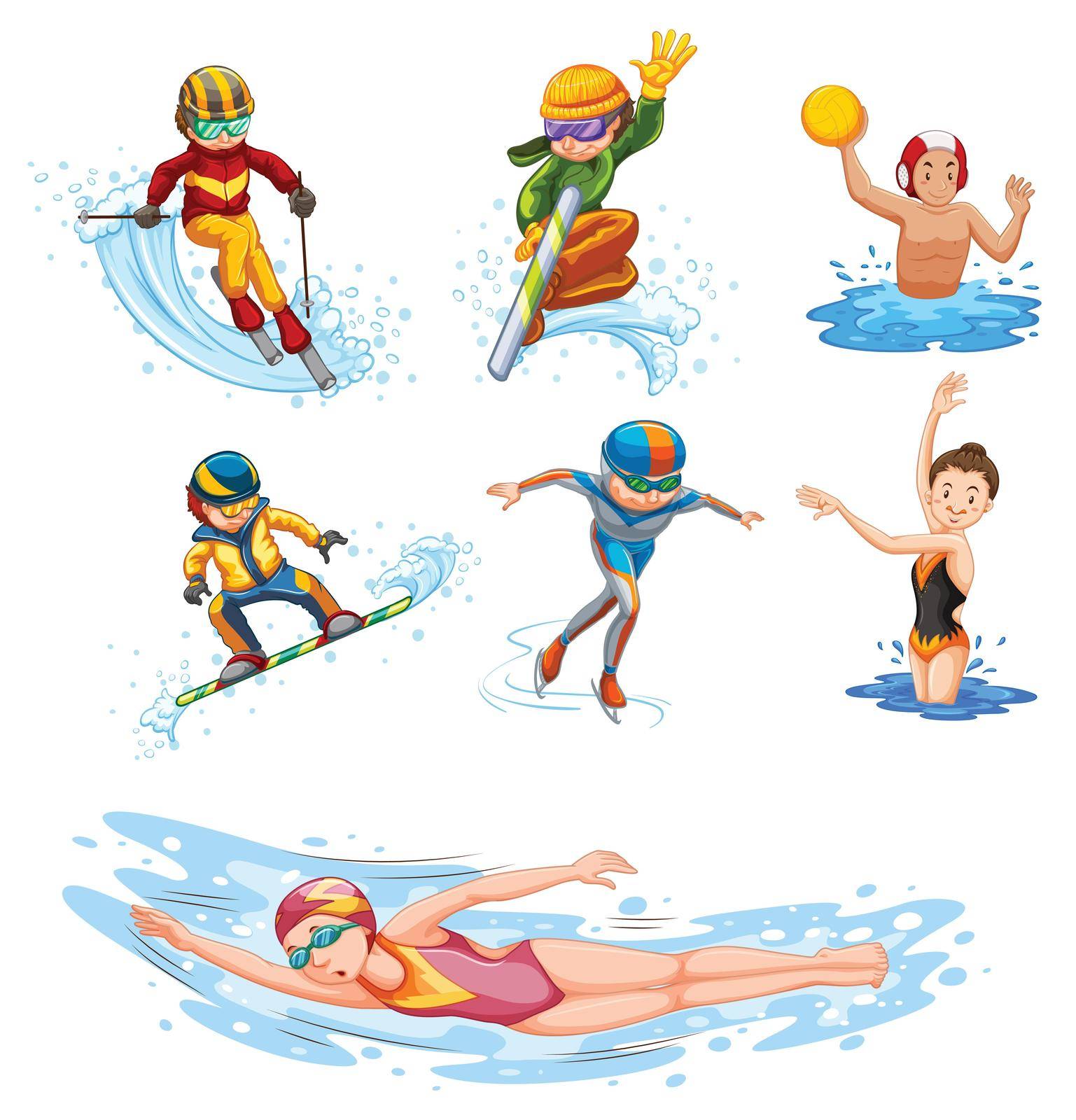 Sporting activity people on white background illustration