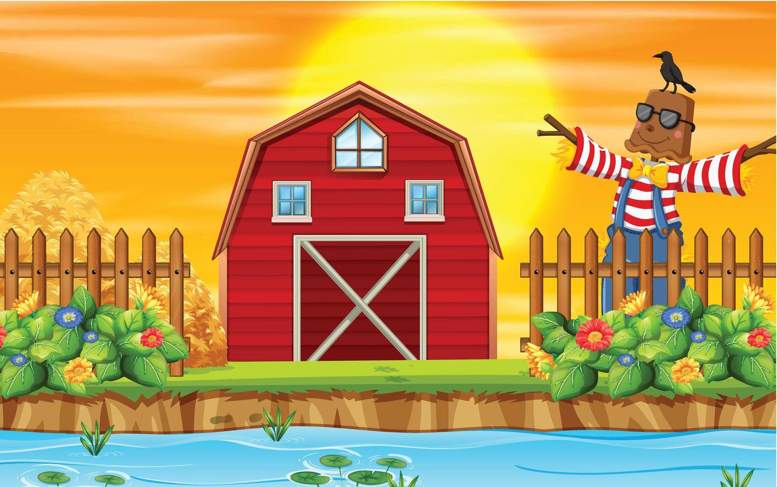 A sunset farmland scene illustration