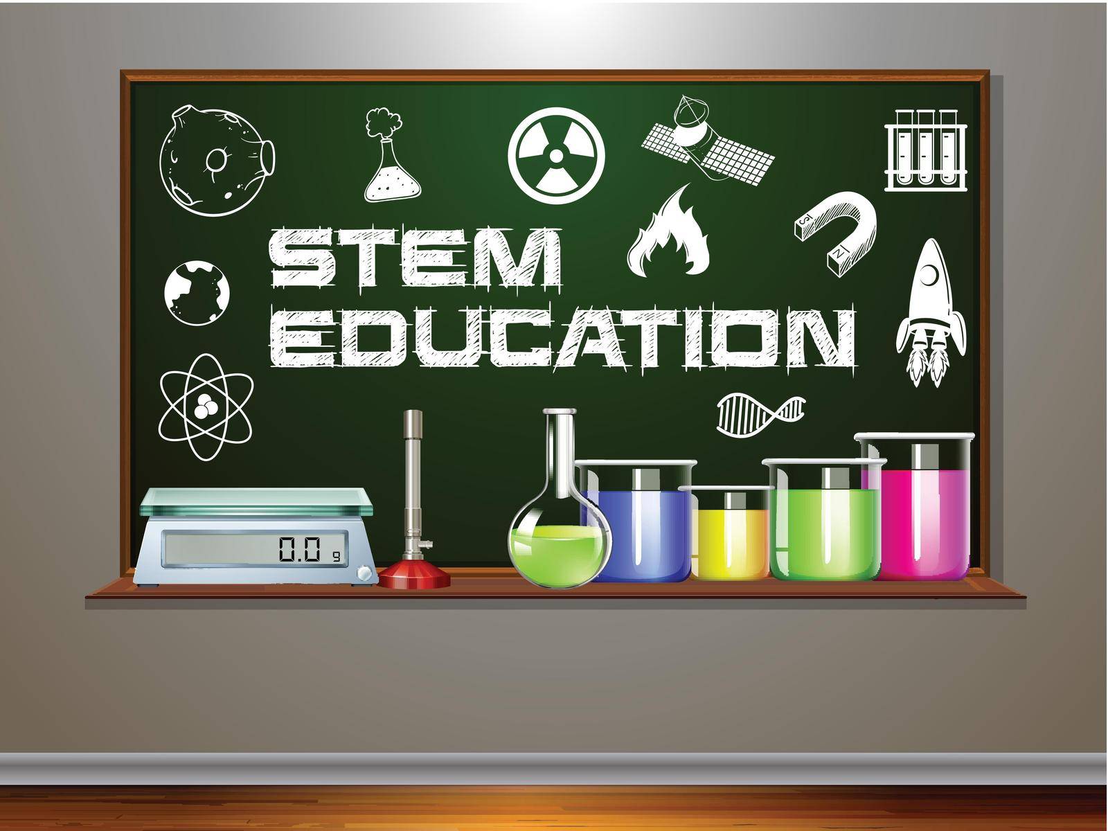 STEM education on blackboard illustration