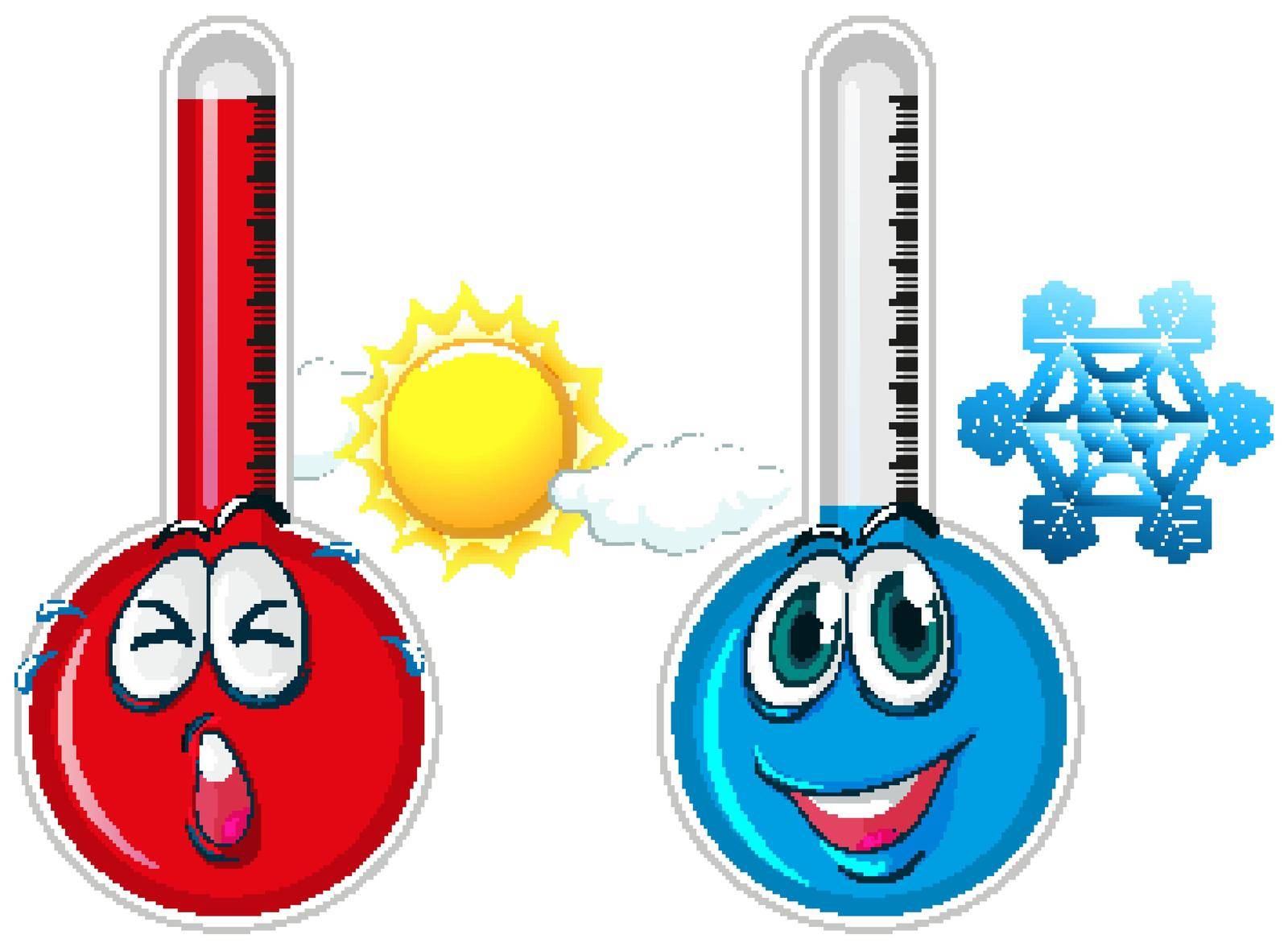 Two thermometers measuring hot and cold illustration