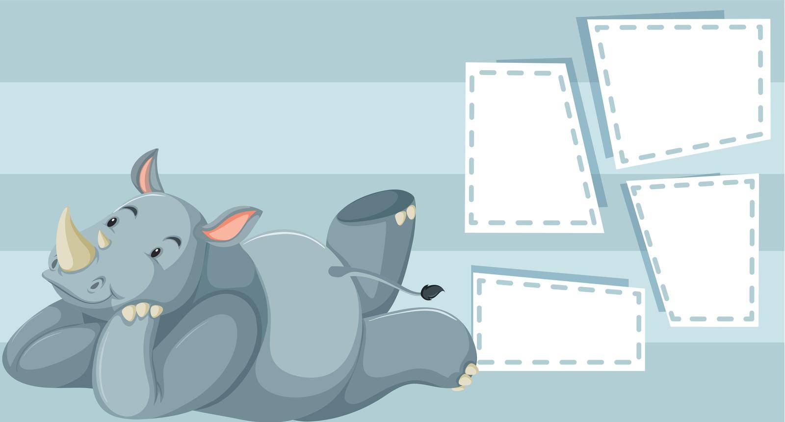 A rhinoceros on note template illustration
