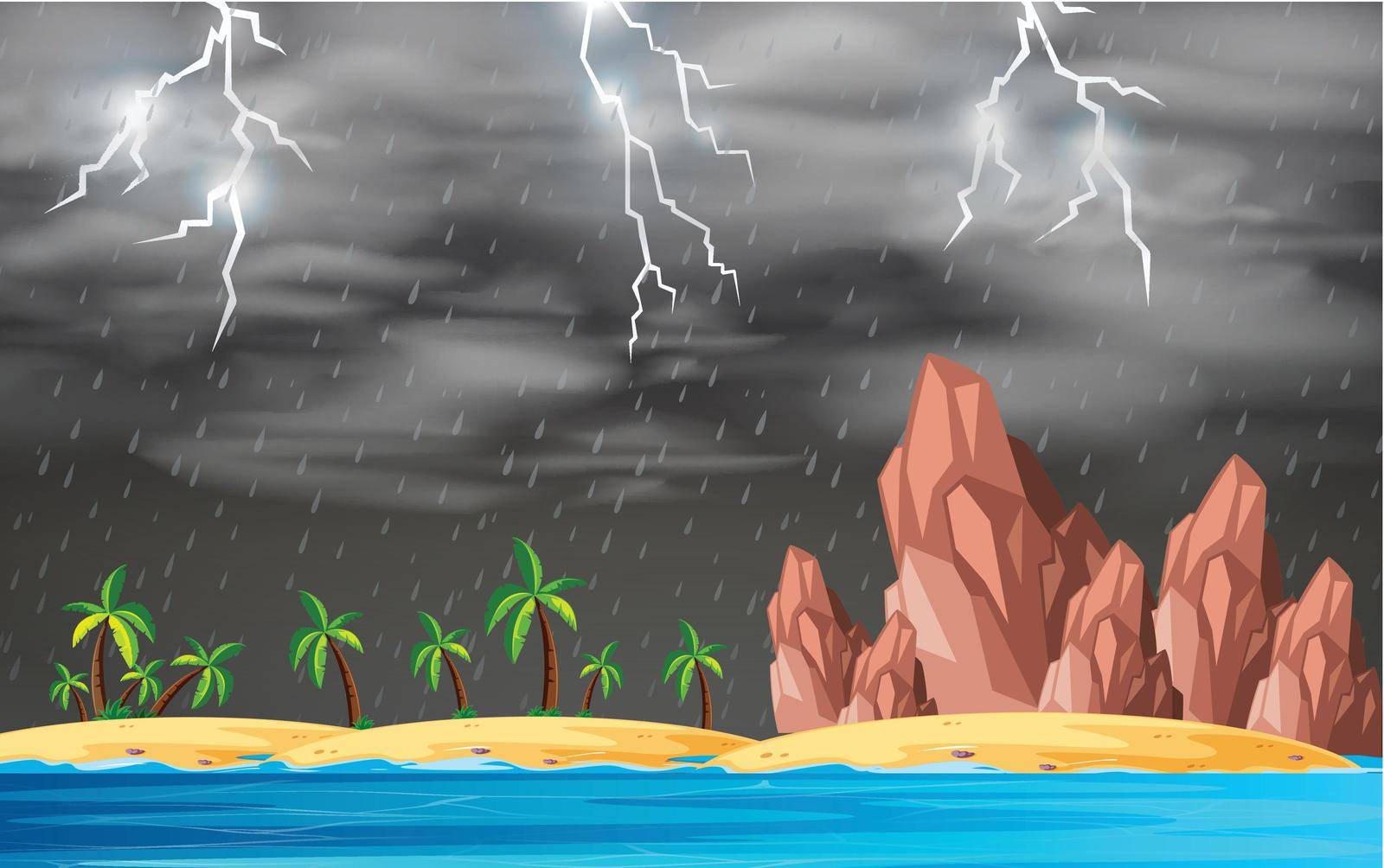 Stormy island background scene illustration