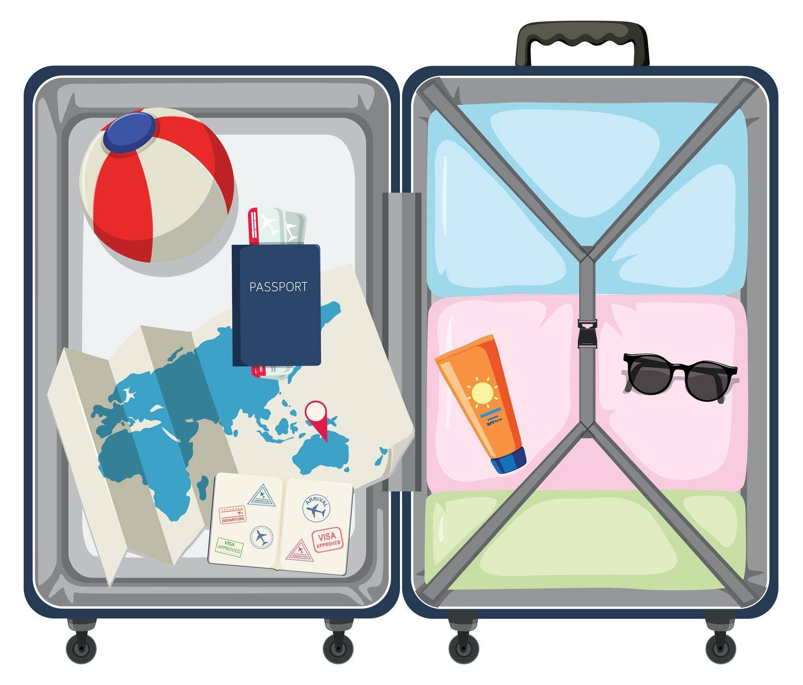 Modern suitcase with travel object illustration