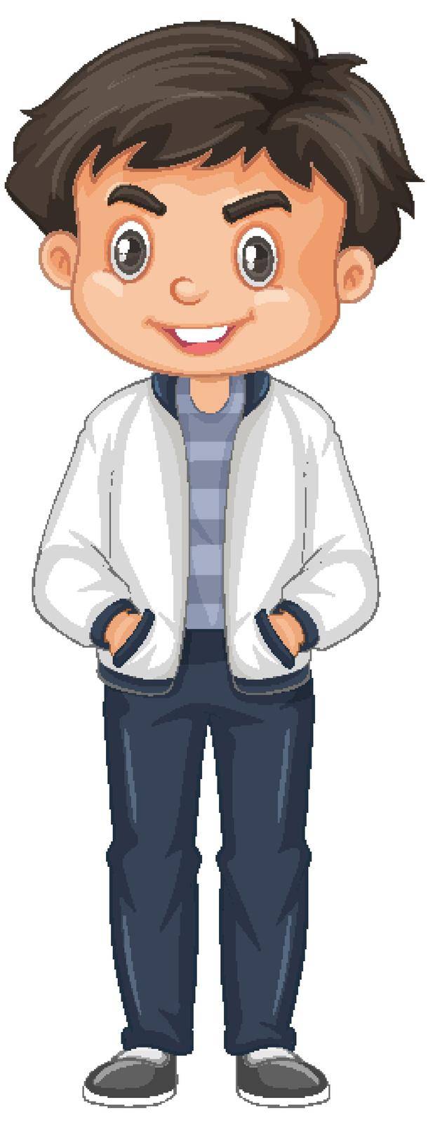 Cute boy in white jacket on white background illustration