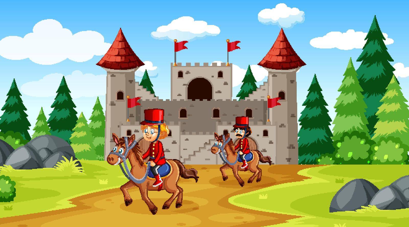 Fairytale scene with castle and soldier royal guard scene by iimages