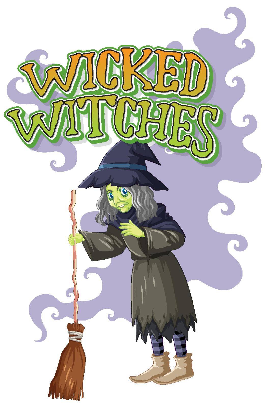 Wicked witches holding broom illustration