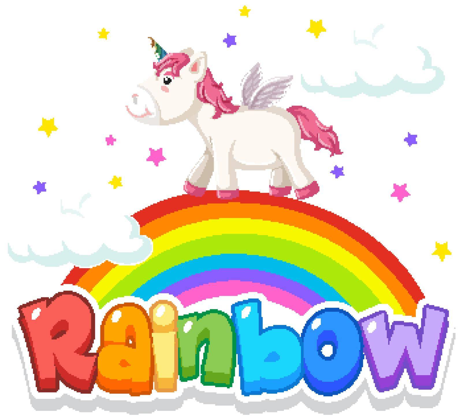 Font design for word rainbow with rainbow in the sky background illustration